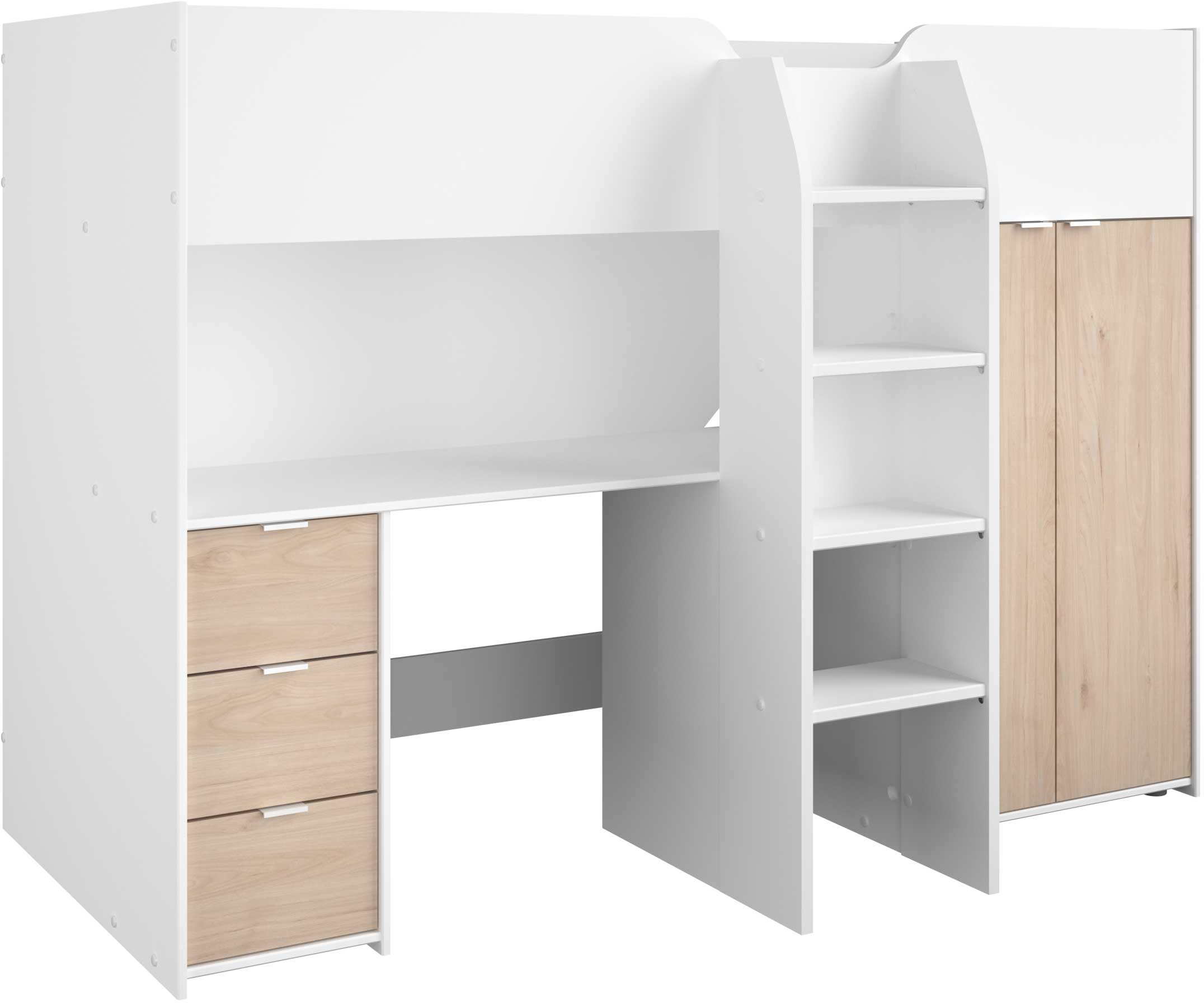 Lit mi-hauteur Neda 90x200cm - blanc/décor de chêne - Image 5