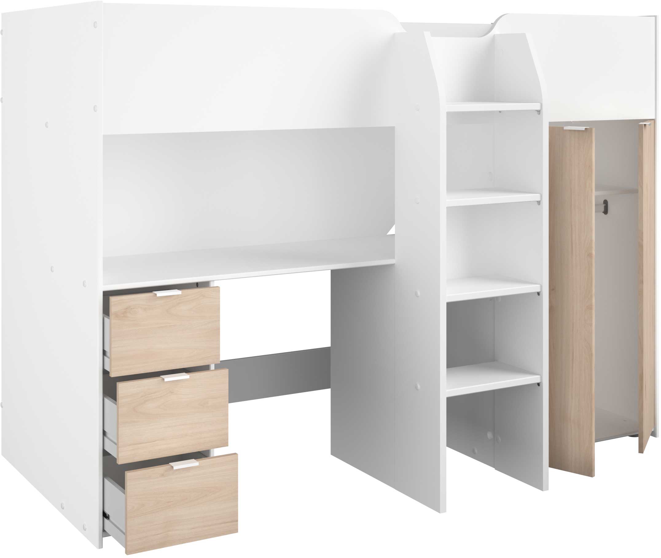 Lit mi-hauteur Neda 90x200cm - blanc/décor de chêne - Image 6