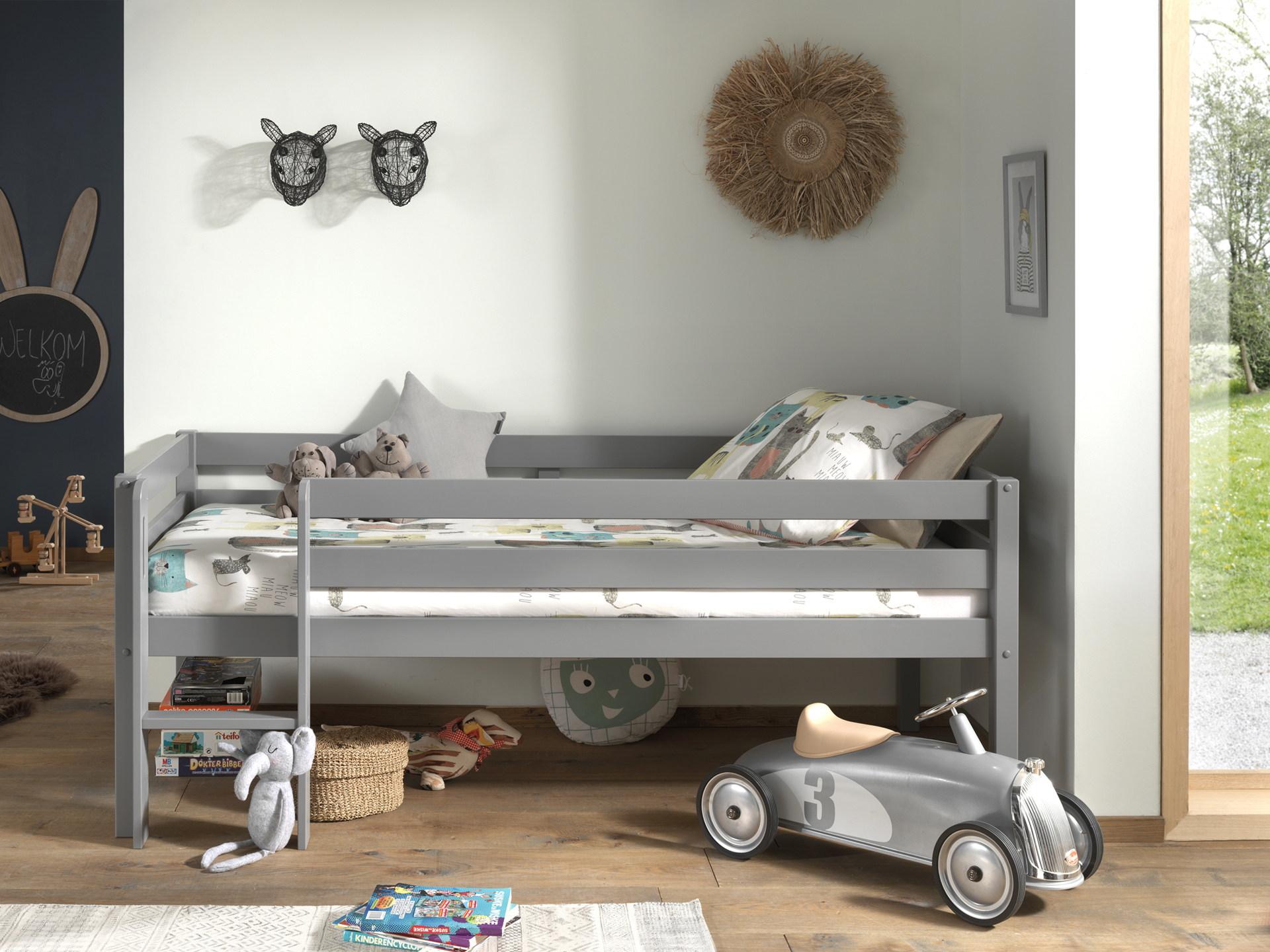 Lit mi-hauteur Pip 90 x 200 bois de pin - gris - Image 4