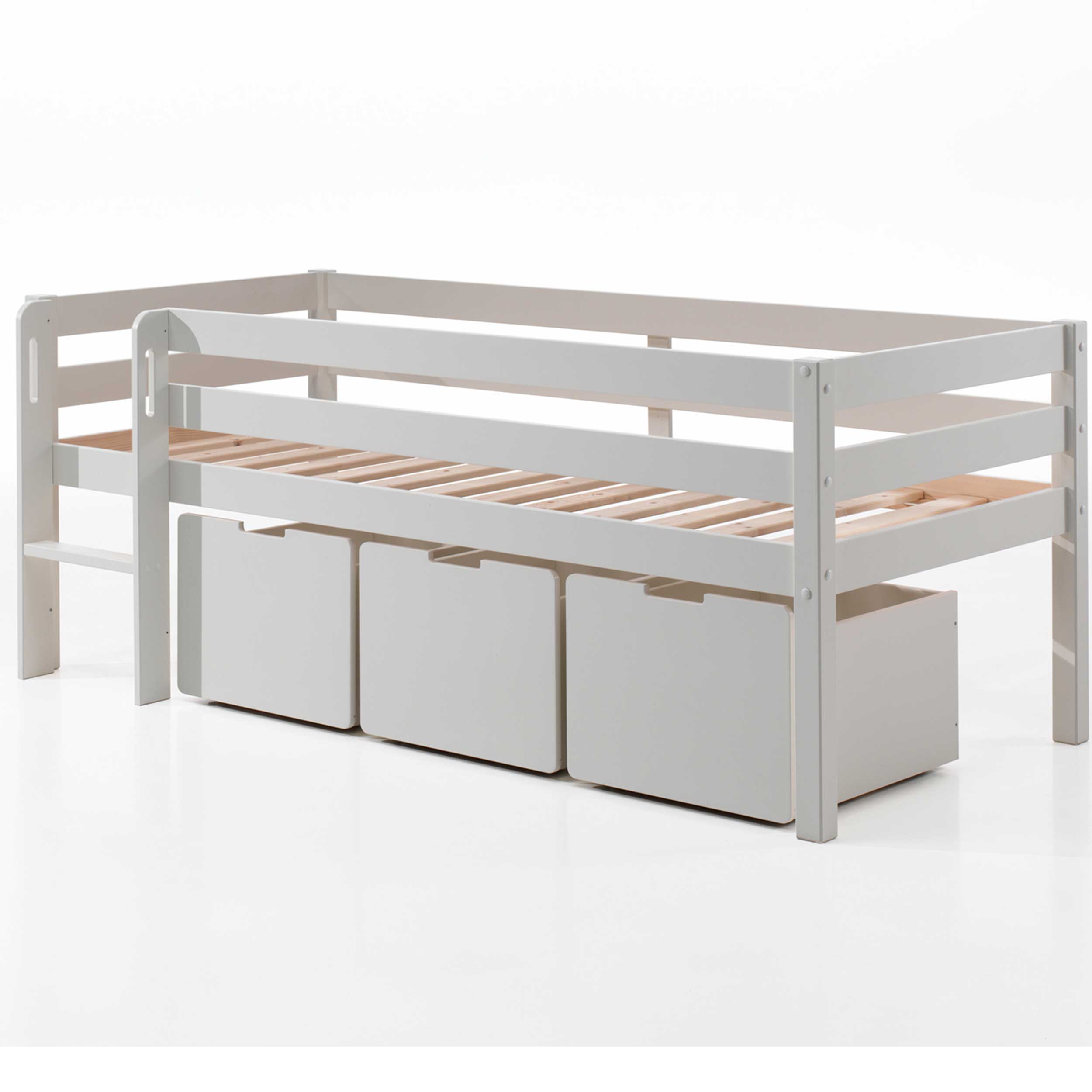 Lit mi-hauteur Pip avec 3 tiroirs 90 x 200 bois de pin - blanc - Image 4