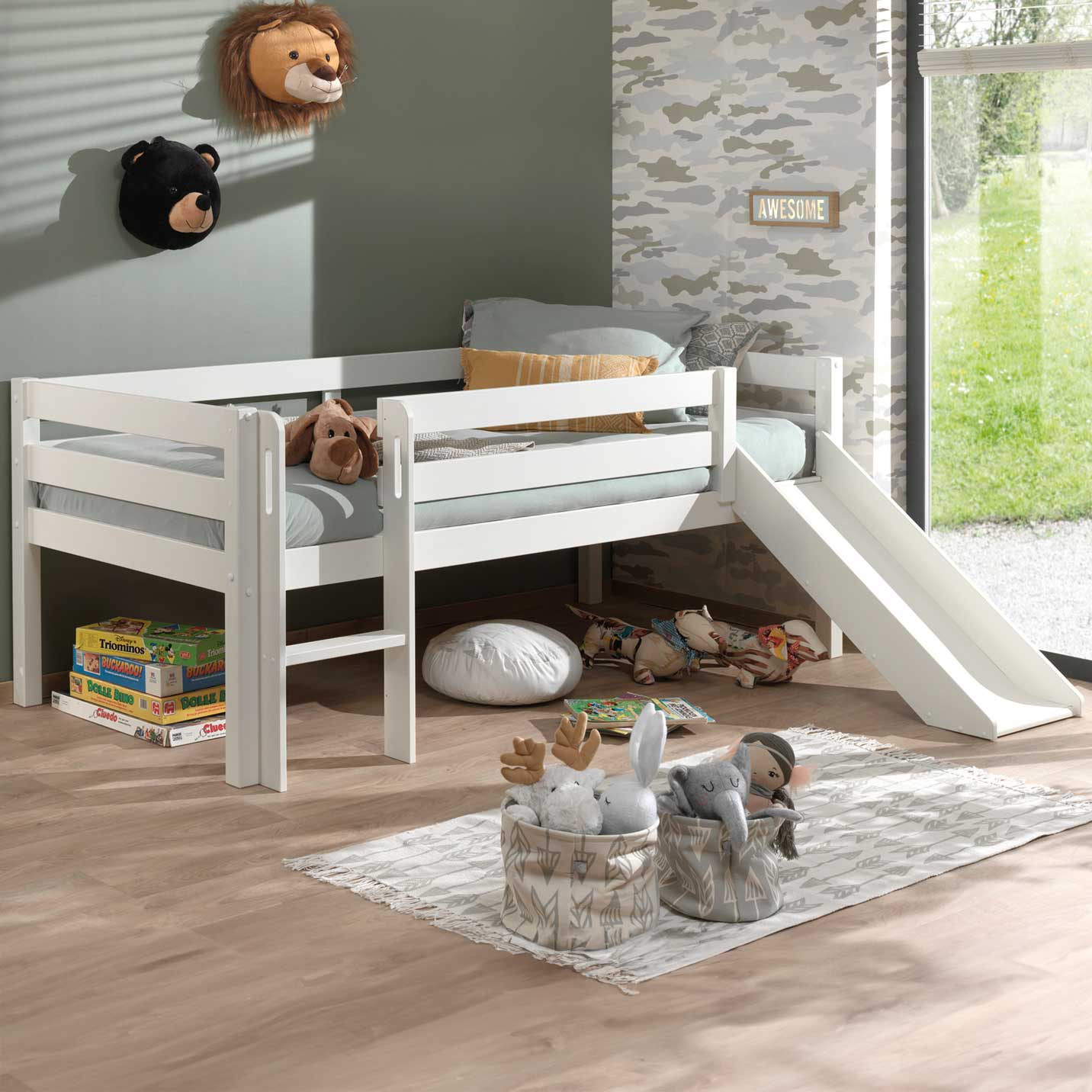 Lit mi-hauteur Pip avec toboggan 90 x 200 bois de pin - blanc - Image 3