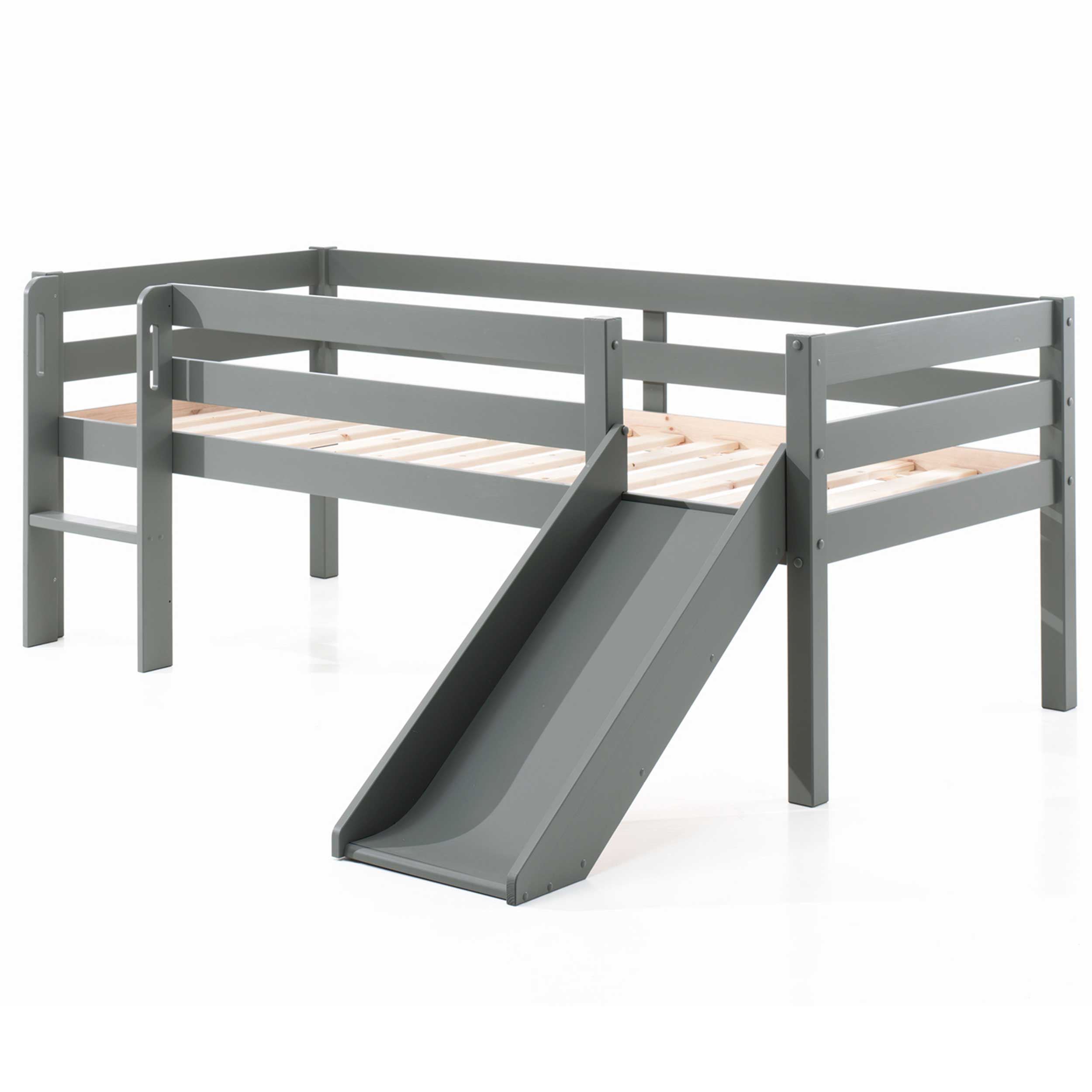 Lit mi-hauteur Pip avec toboggan 90 x 200 bois de pin - gris - Image 3