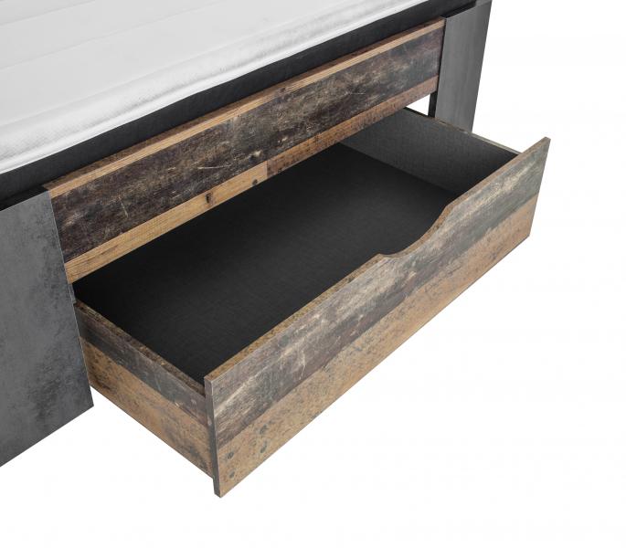 Lit Rudi 140x200 avec 1 tiroir - vieux style/béton - Image 4