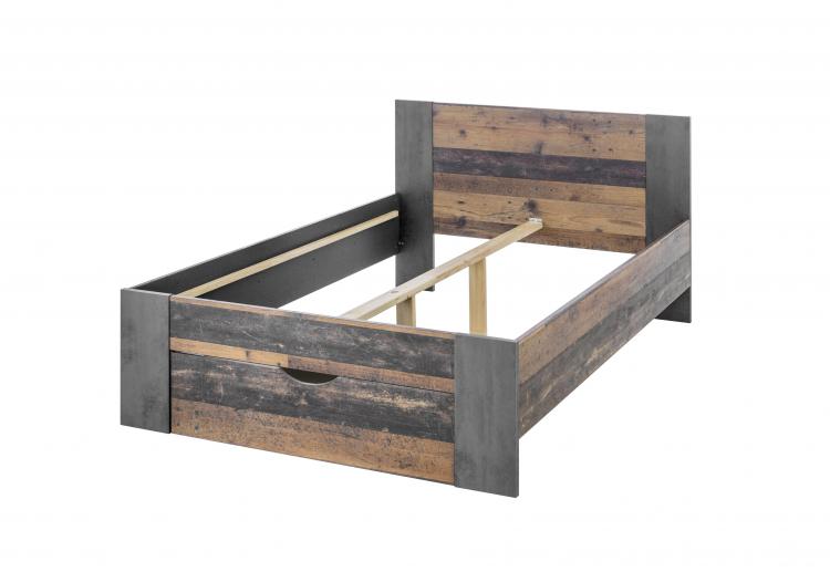 Lit Rudi 140x200 avec 1 tiroir - vieux style/béton - Image 5