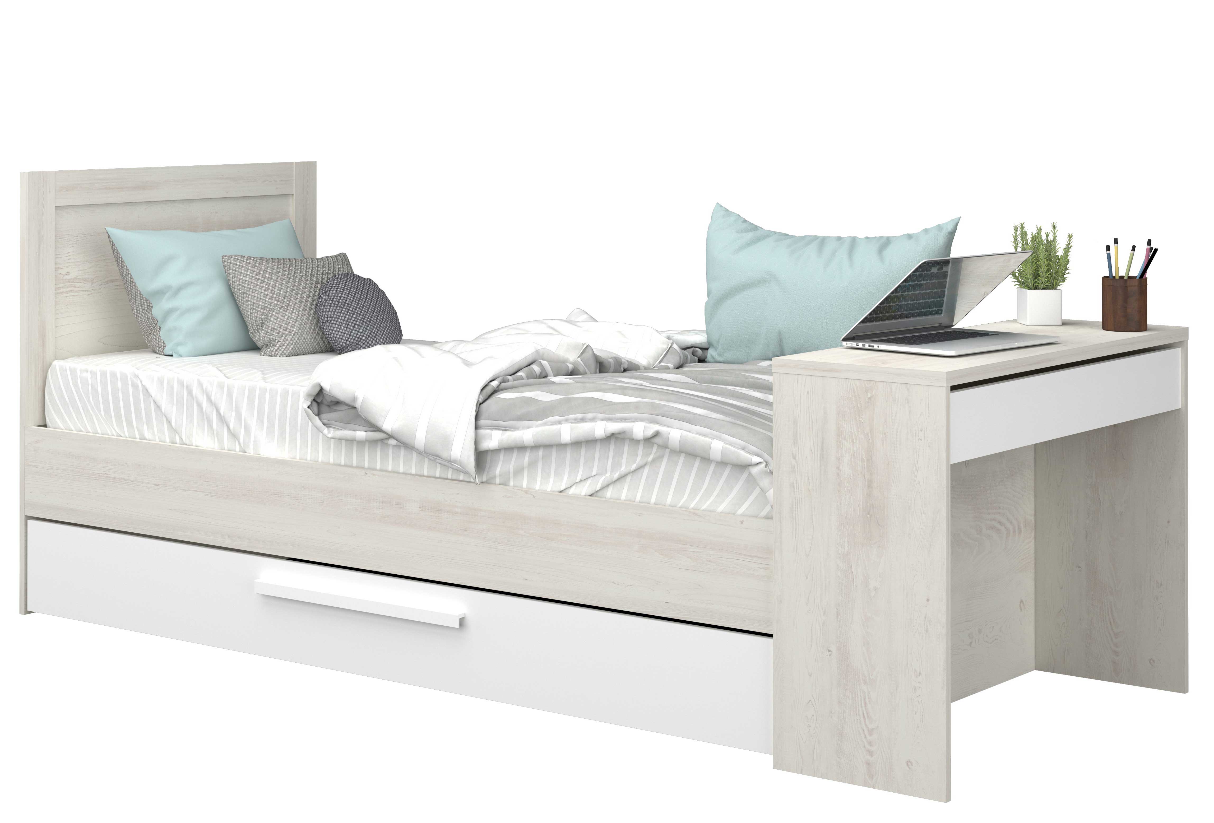 Lit Shipley 90x200 avec bureau et tiroir de lit - pin/blanc - Image 12