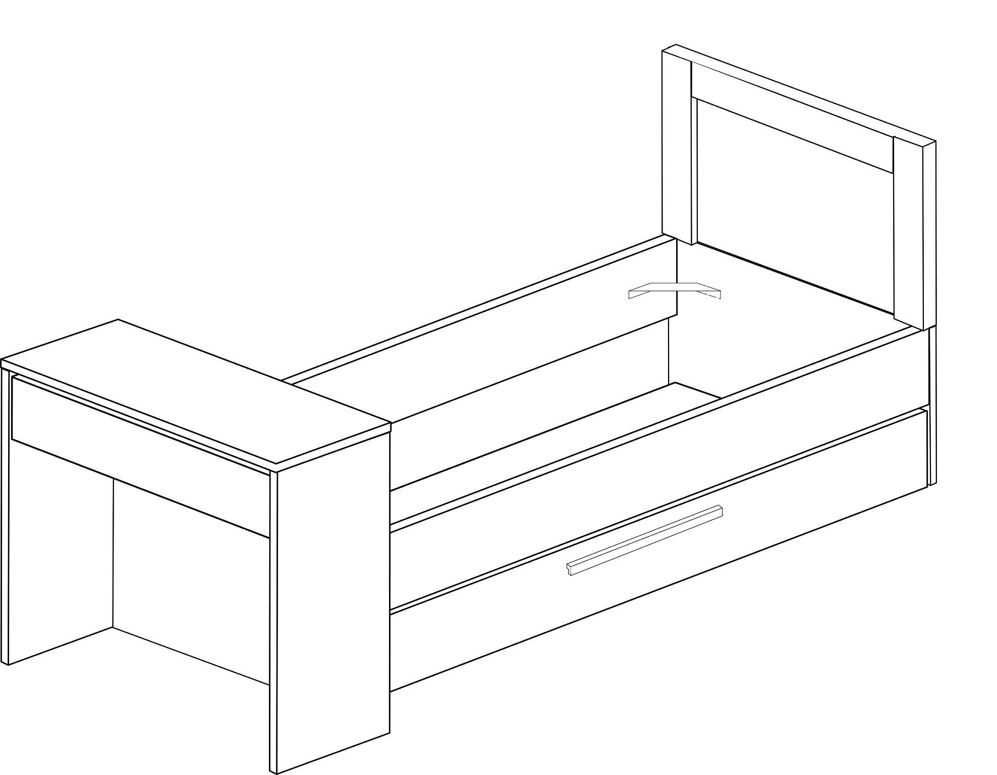 Lit Shipley 90x200 avec bureau et tiroir de lit - pin/blanc - Image 4