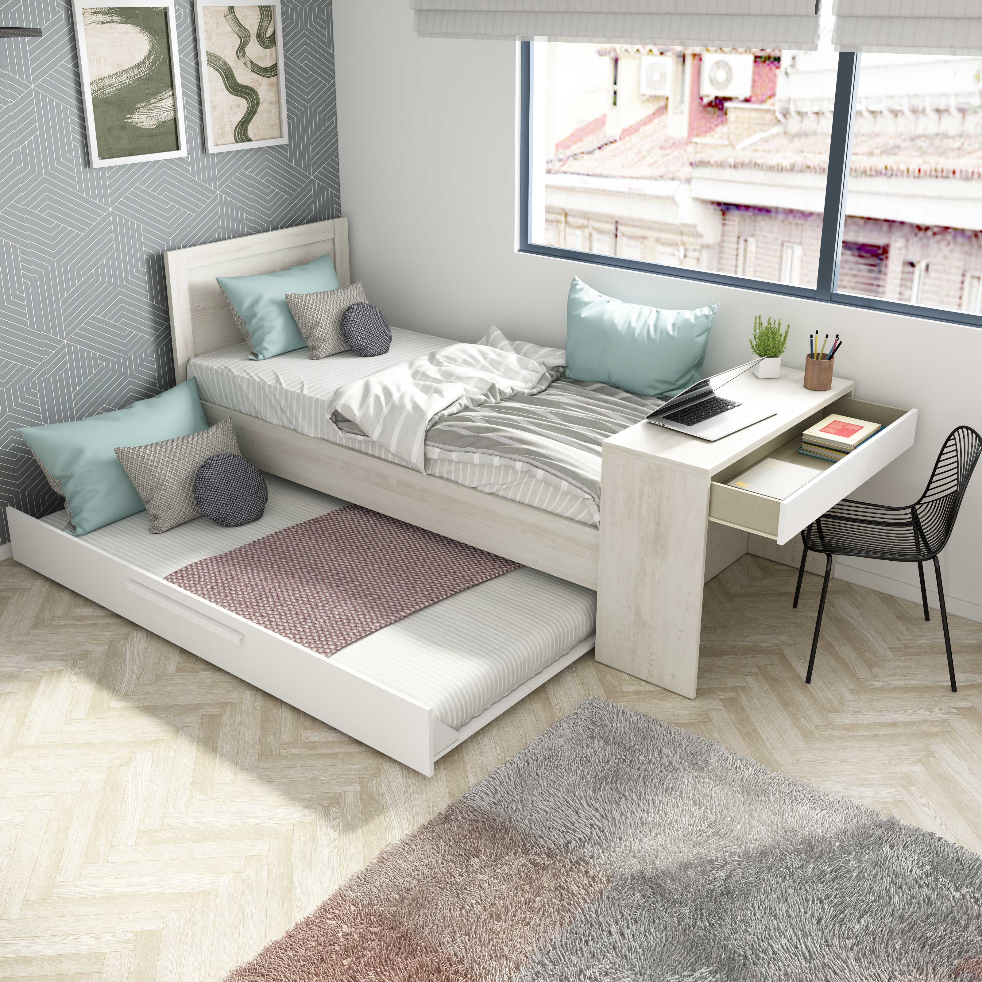 Lit Shipley 90x200 avec bureau et tiroir de lit - pin/blanc - Image 5