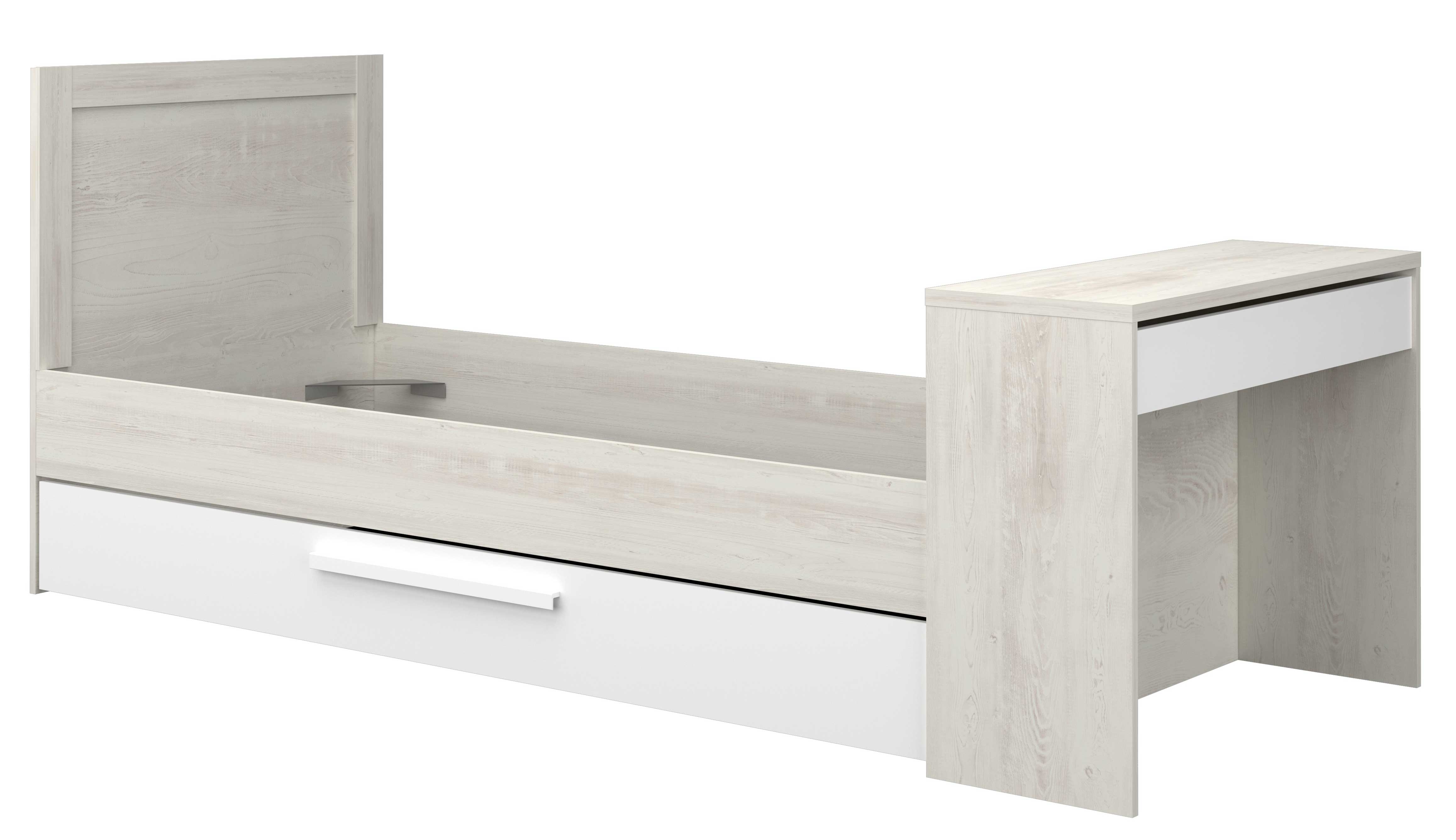 Lit Shipley 90x200 avec bureau et tiroir de lit - pin/blanc - Image 6
