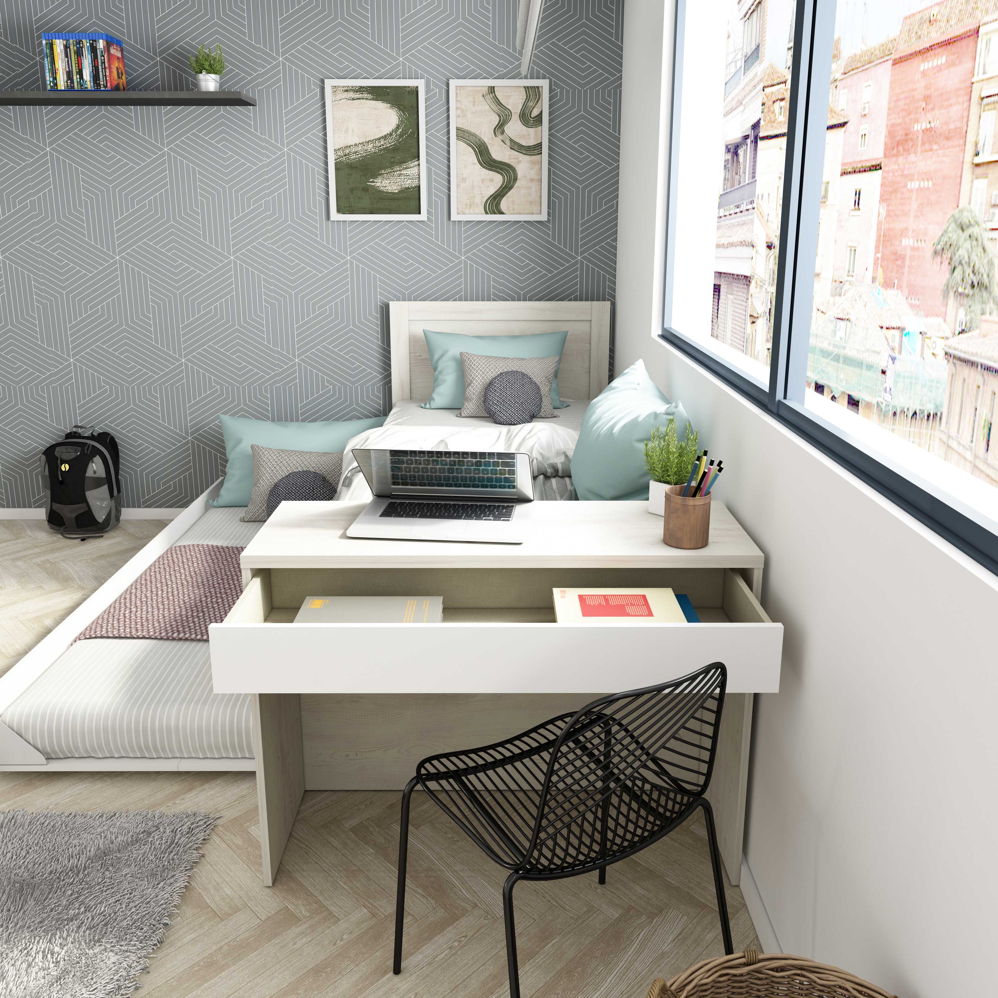 Lit Shipley 90x200 avec bureau et tiroir de lit - pin/blanc - Image 8