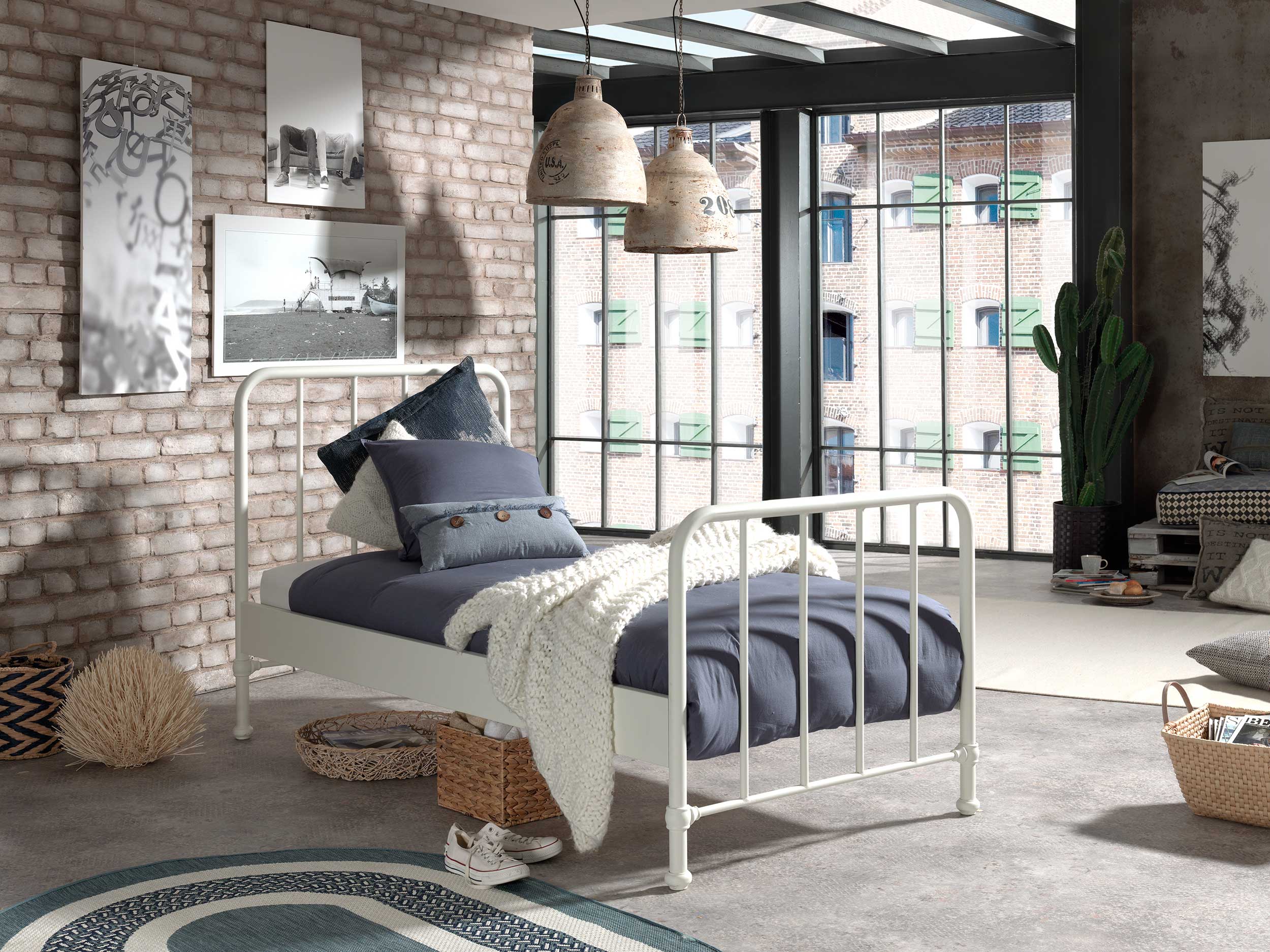 Lit simple Bronxx métal 90x200 - blanc mat - Image 4