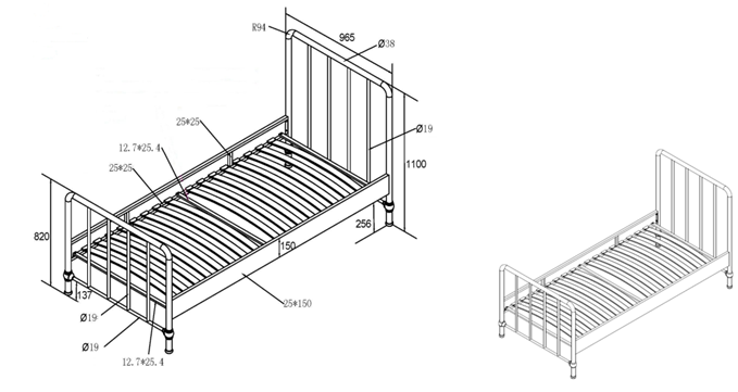Lit simple Bronxx métal 90x200 - bleu denim mat - Image 6