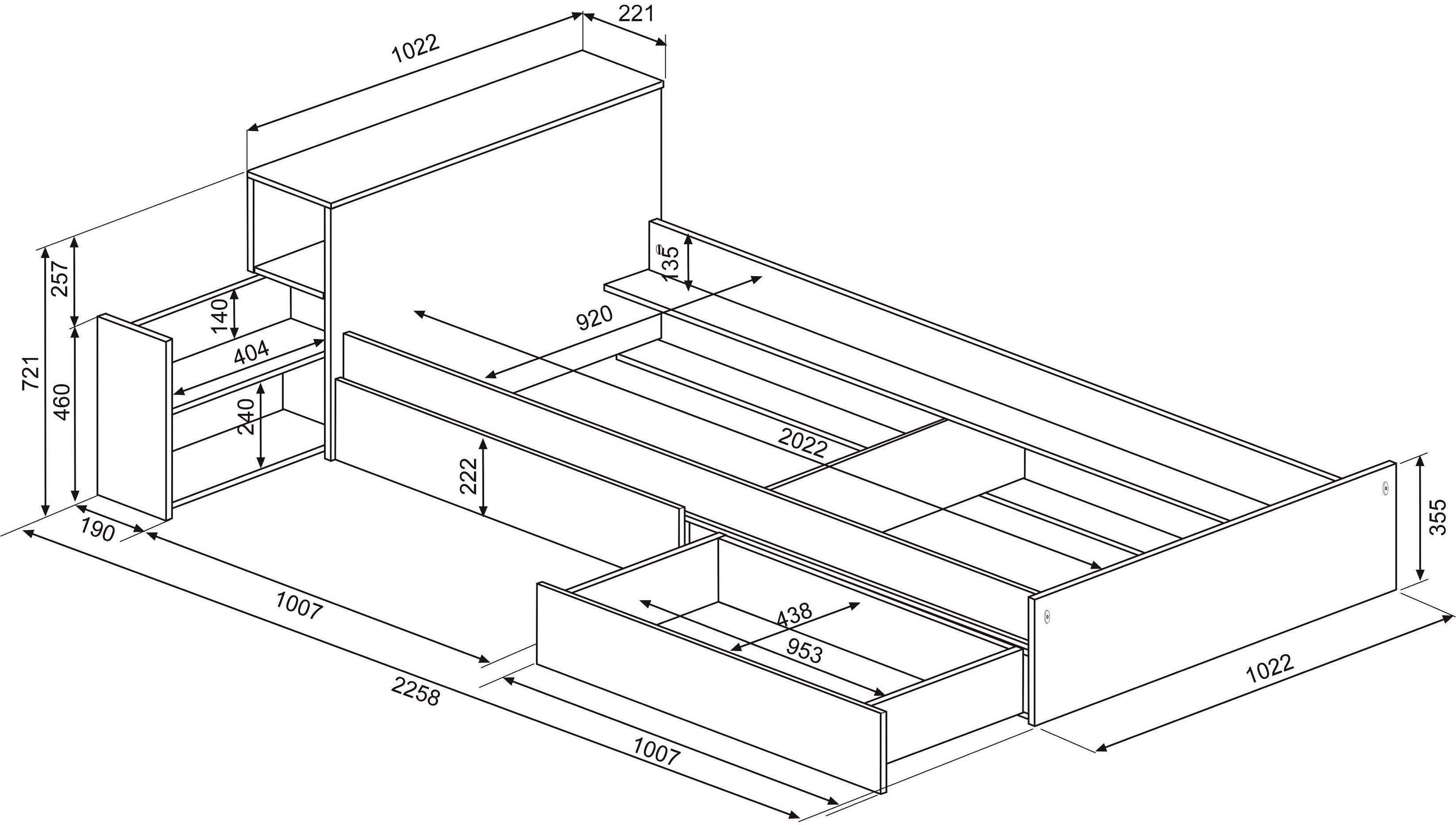 Lit simple Kazim 90x200 avec espaces de rangement - blanc - Image 2