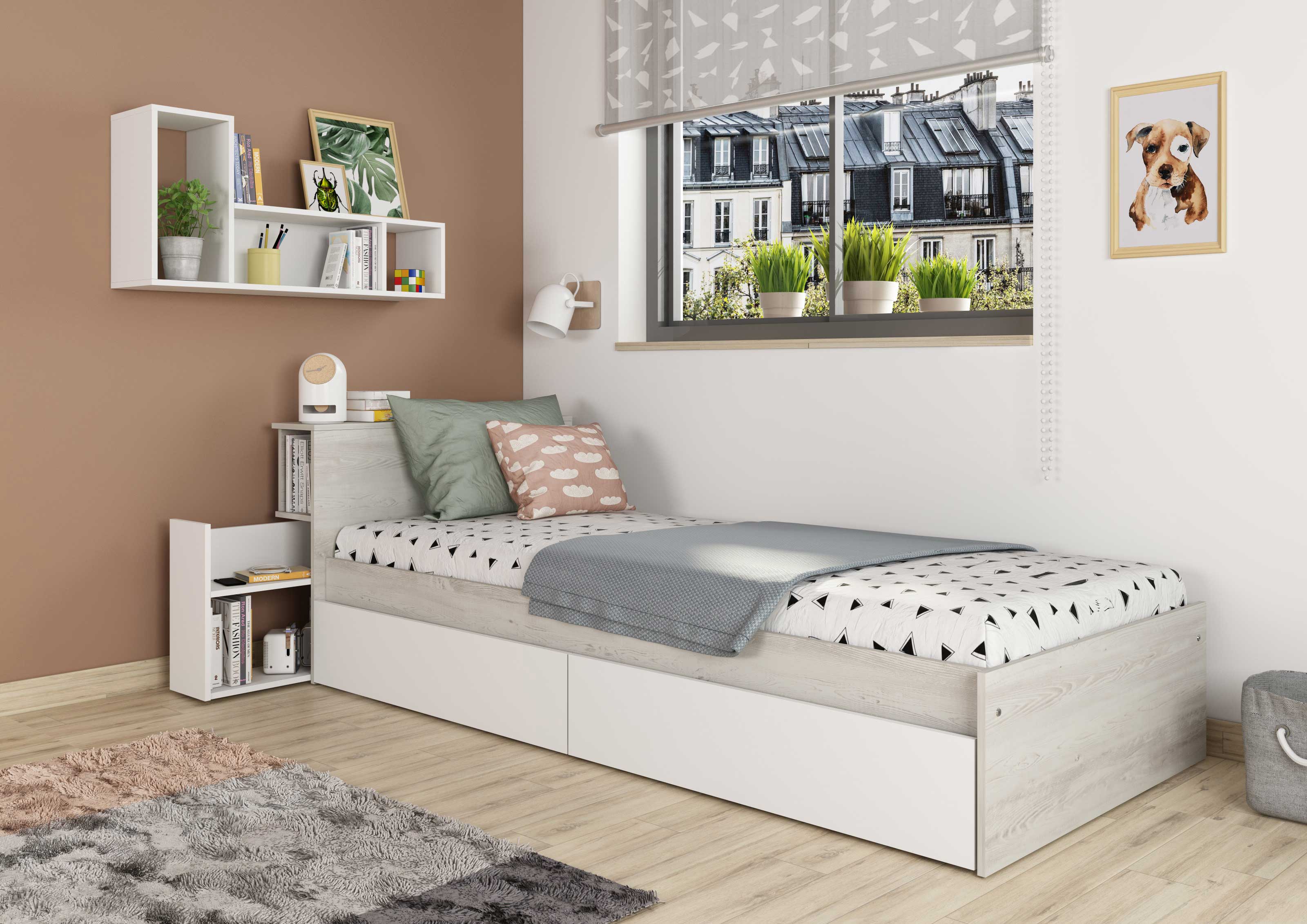 Lit simple Kazim 90x200 avec espaces de rangement - blanc - Image 5