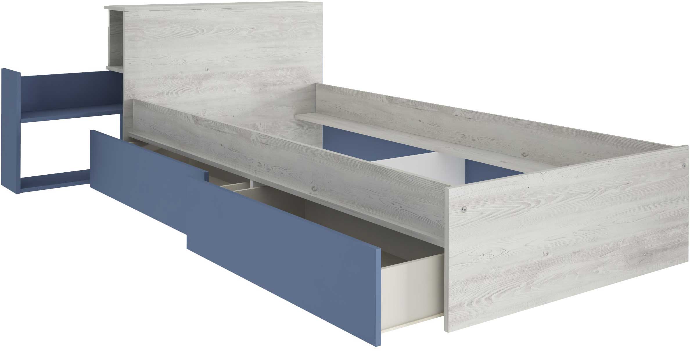 Lit simple Kazim 90x200 avec espaces de rangement - bleu foncé - Image 3