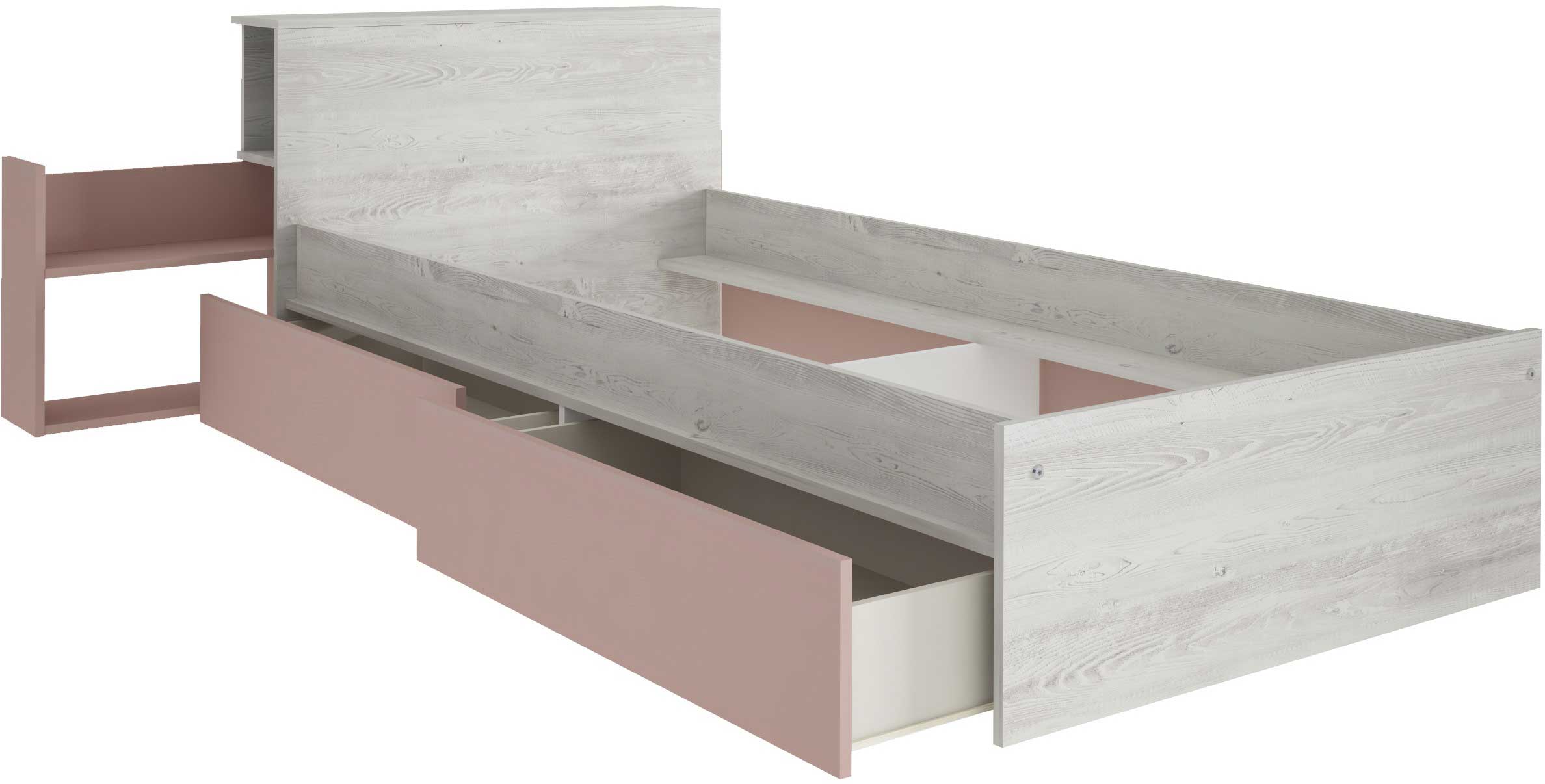 Lit simple Kazim 90x200 avec espaces de rangement - vieux rose - Image 3