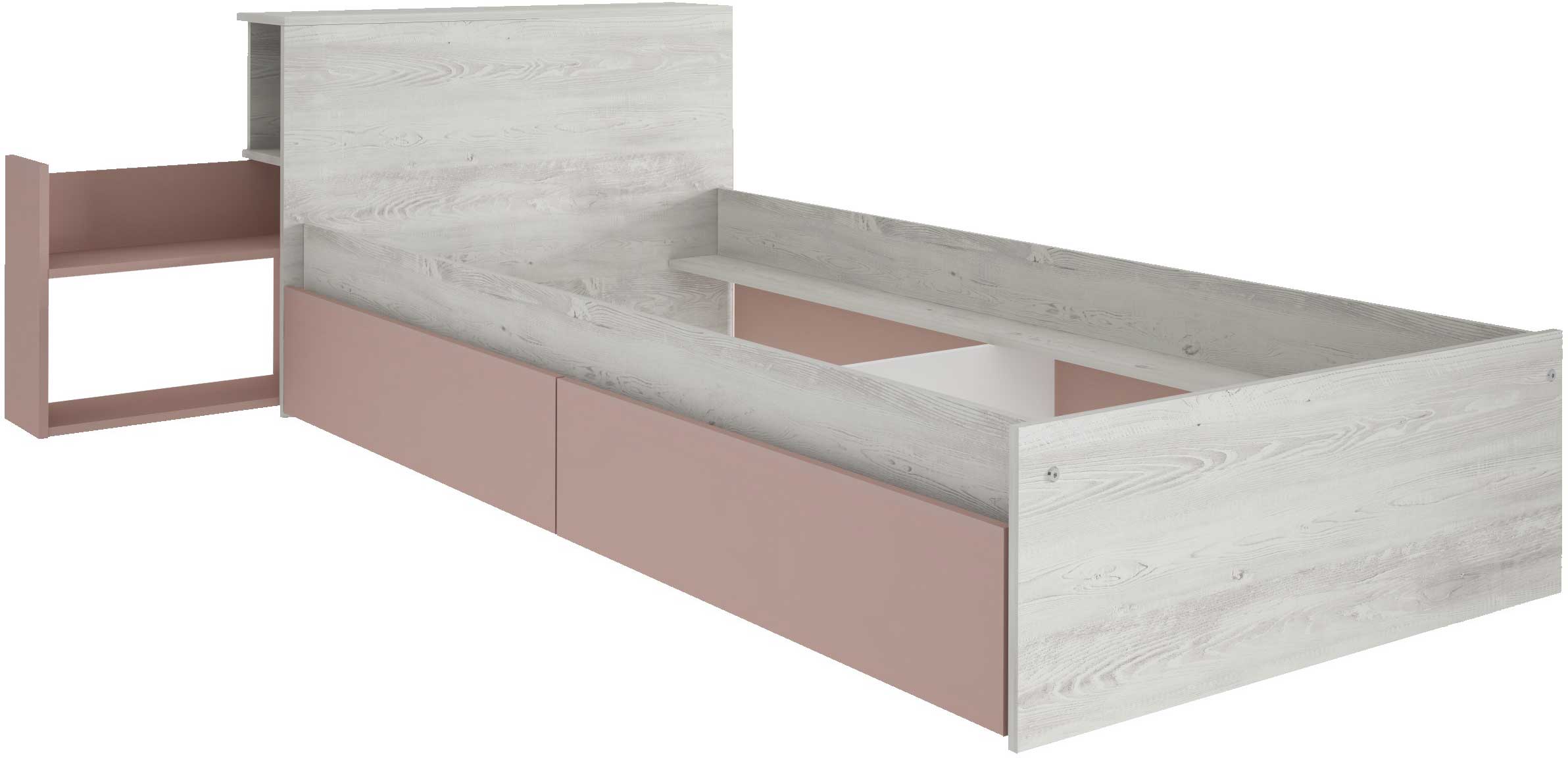 Lit simple Kazim 90x200 avec espaces de rangement - vieux rose - Image 4