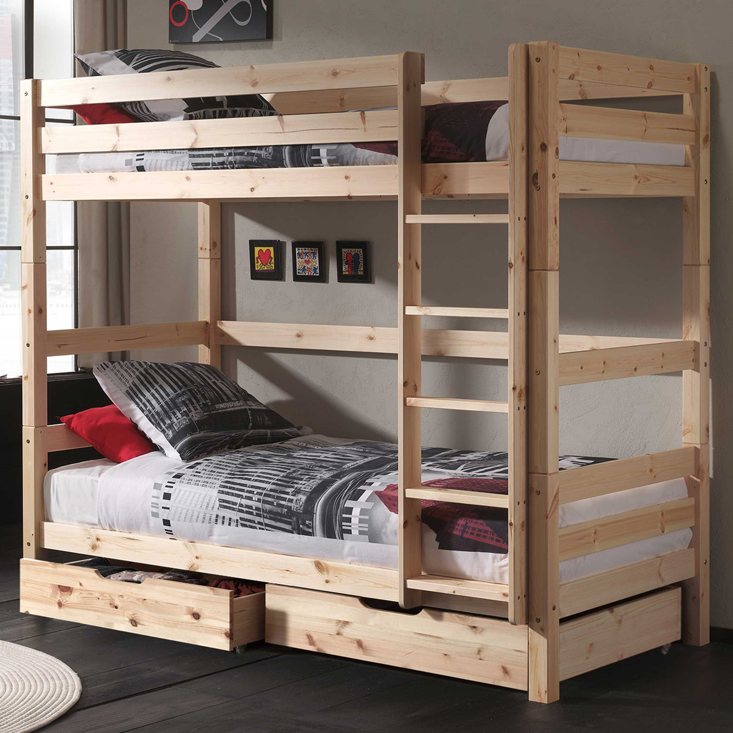 Lit superposé Claire avec tiroirs-lit - bois de pin