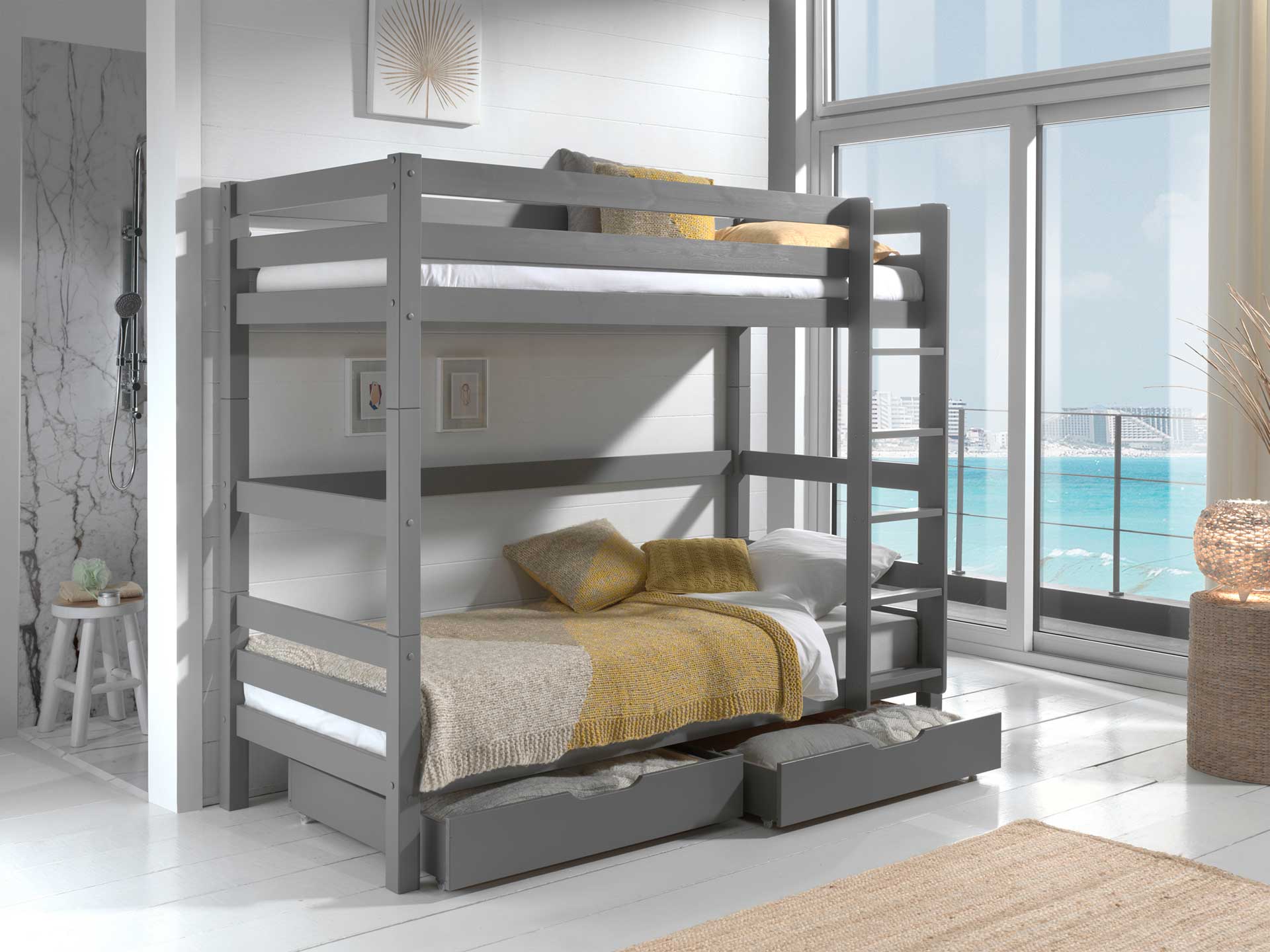 Lit superposé Claire haut avec 2 tiroirs - gris - Image 6