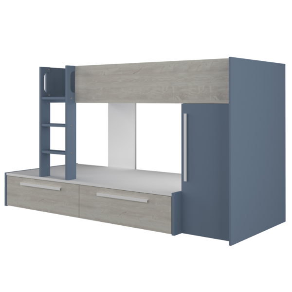 Lit superposé Fleur avec armoire et tiroirs - bleu - Image 2