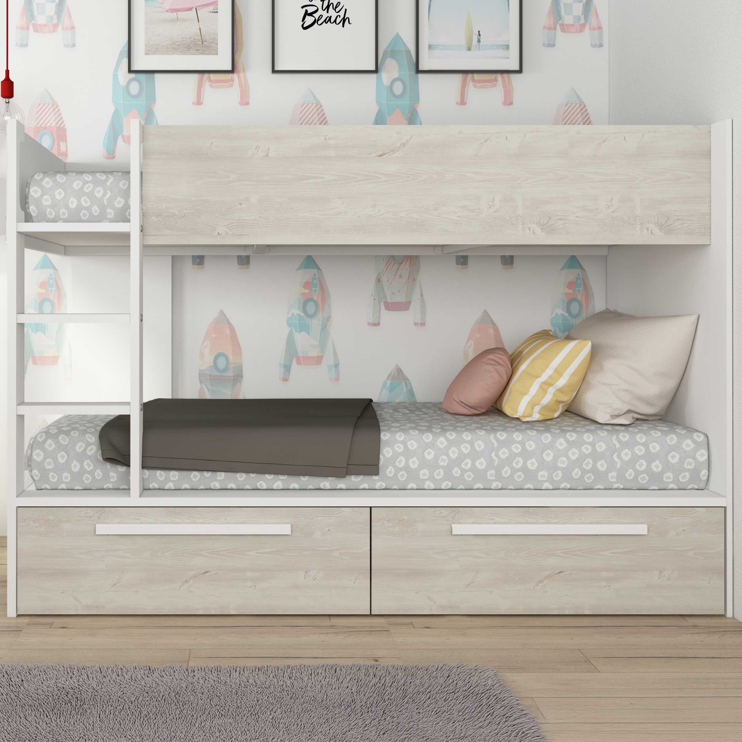 Lit superposé Fleur avec tiroirs de lit - blanc