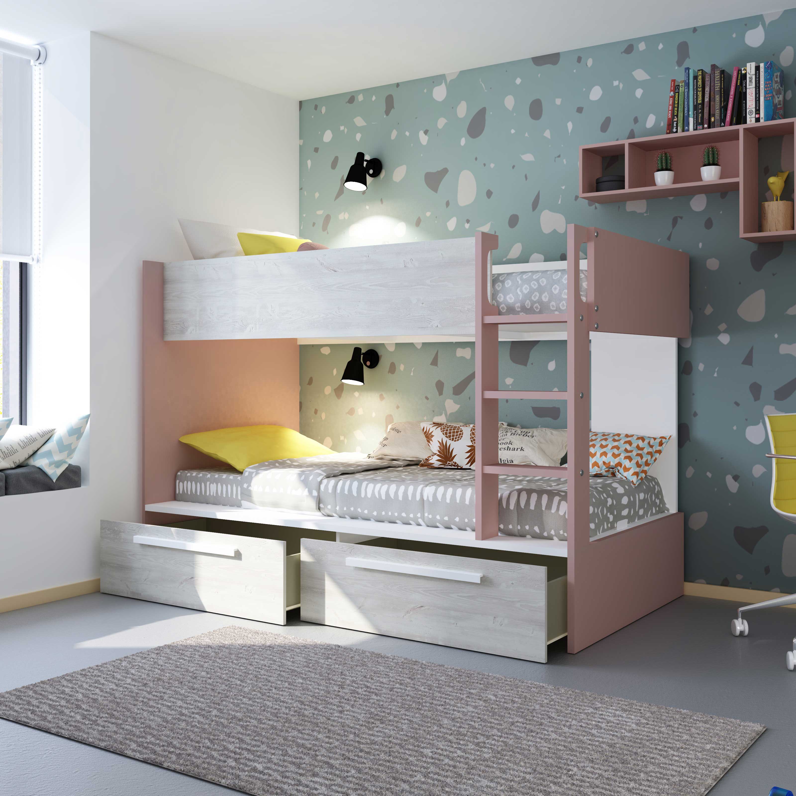 Lit superposé Fleur avec tiroirs de lit - vieux rose - Image 11