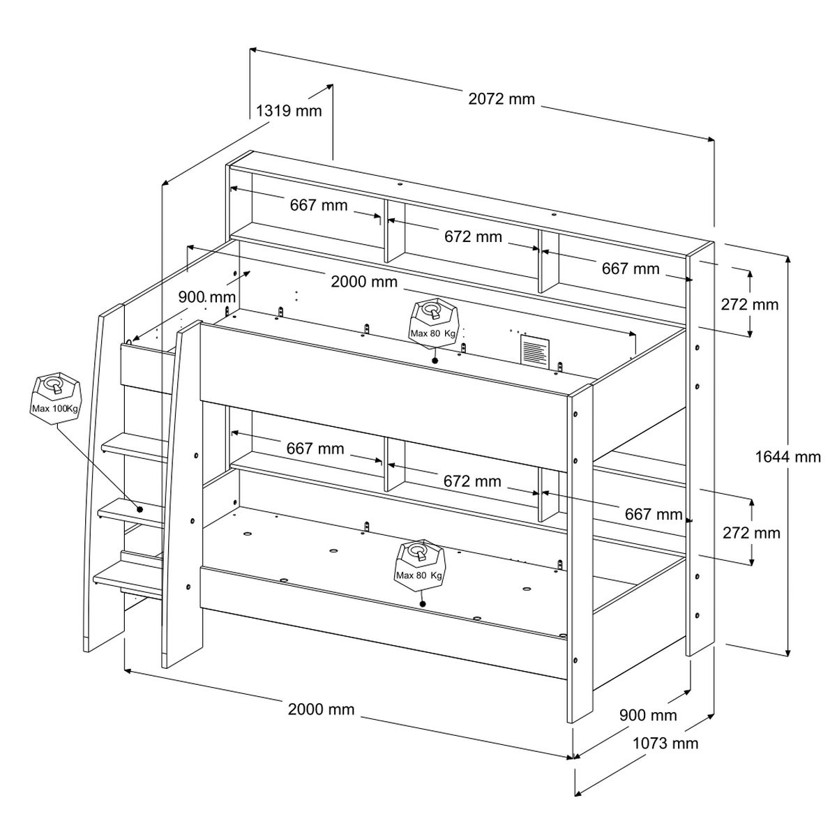 Lit superposé Leo incl. sommiers - chêne/gris - Image 3
