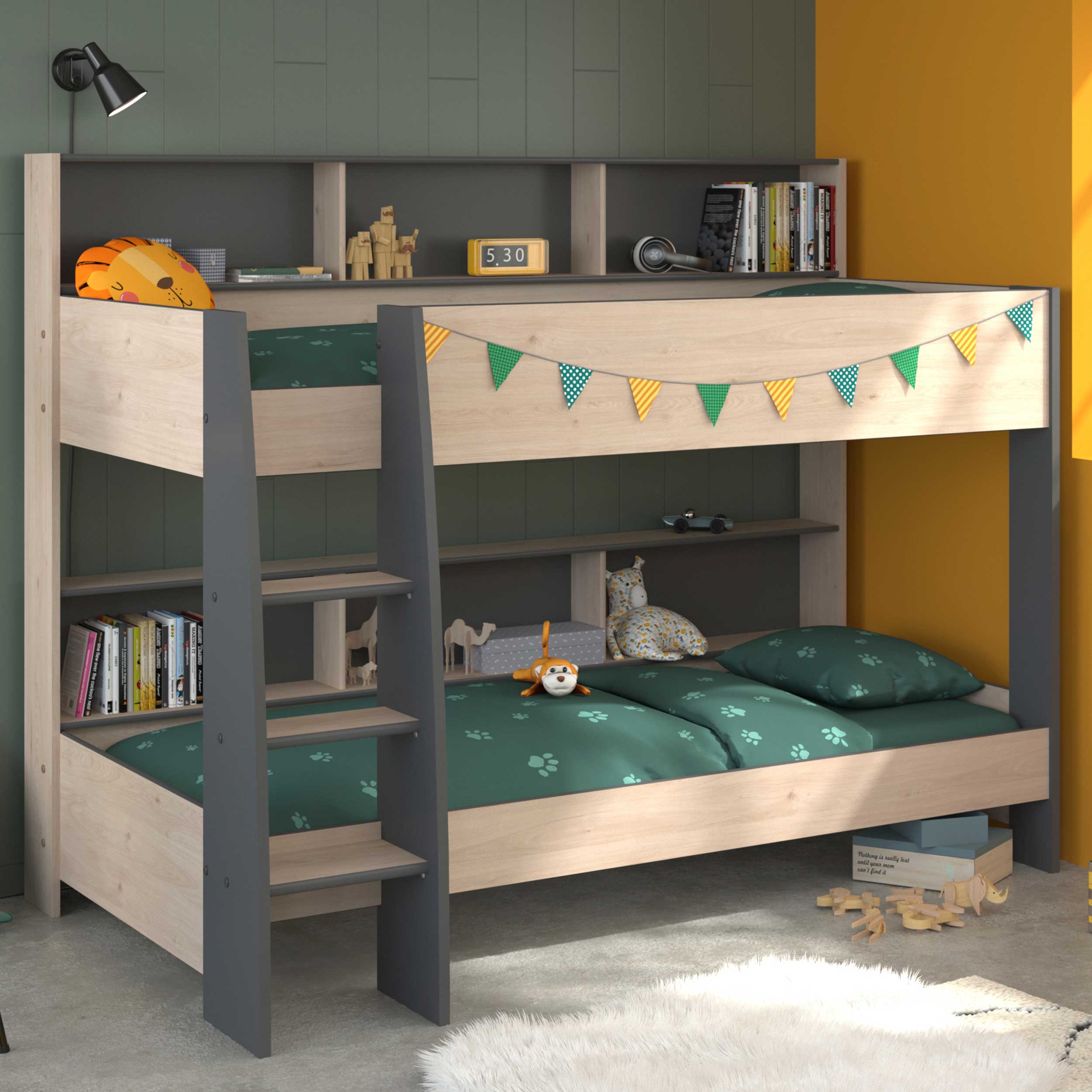 Lit superposé Leo incl. sommiers - chêne/gris - Image 1