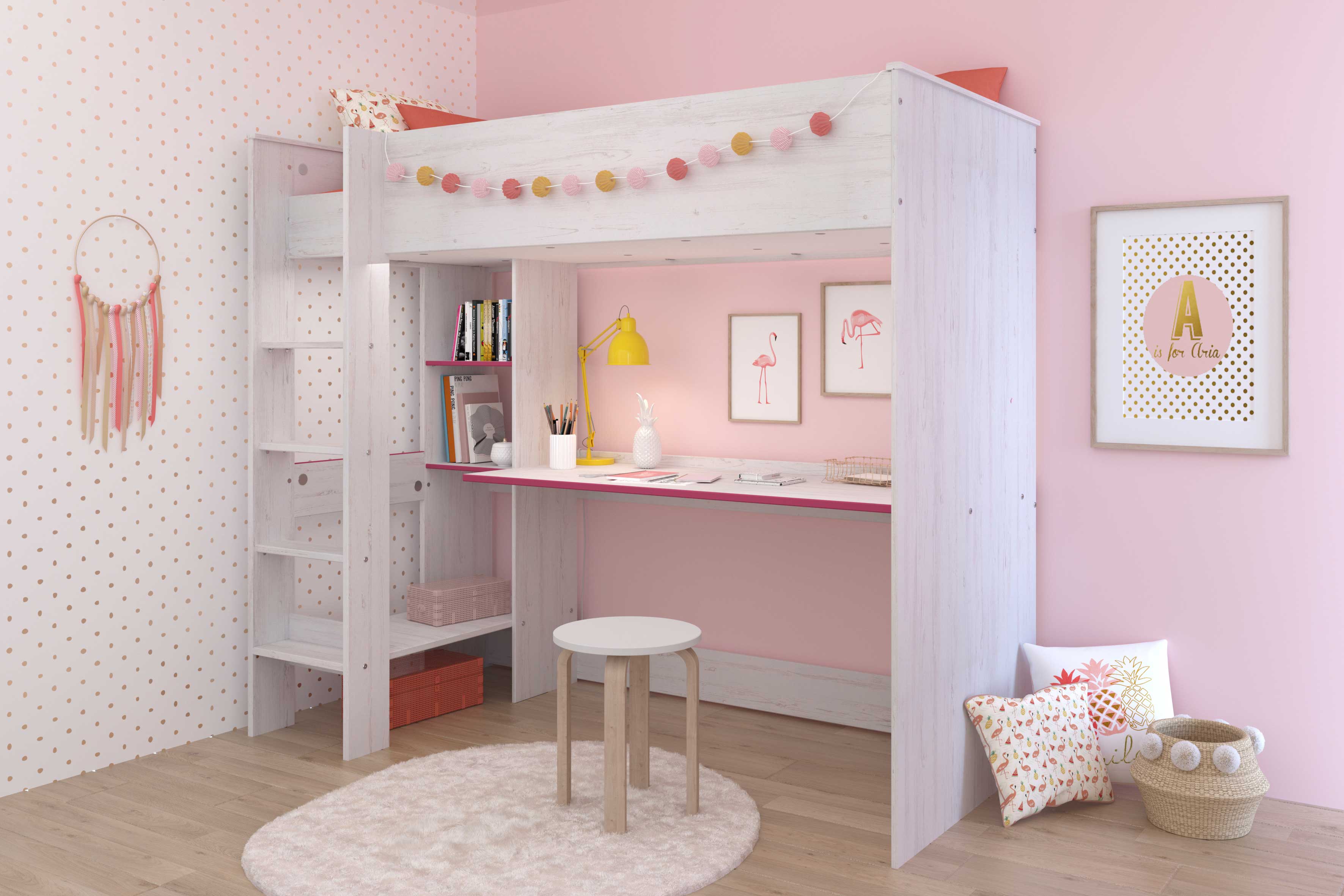 Lit surélevé Smiley blanc - avec bureau - Image 2