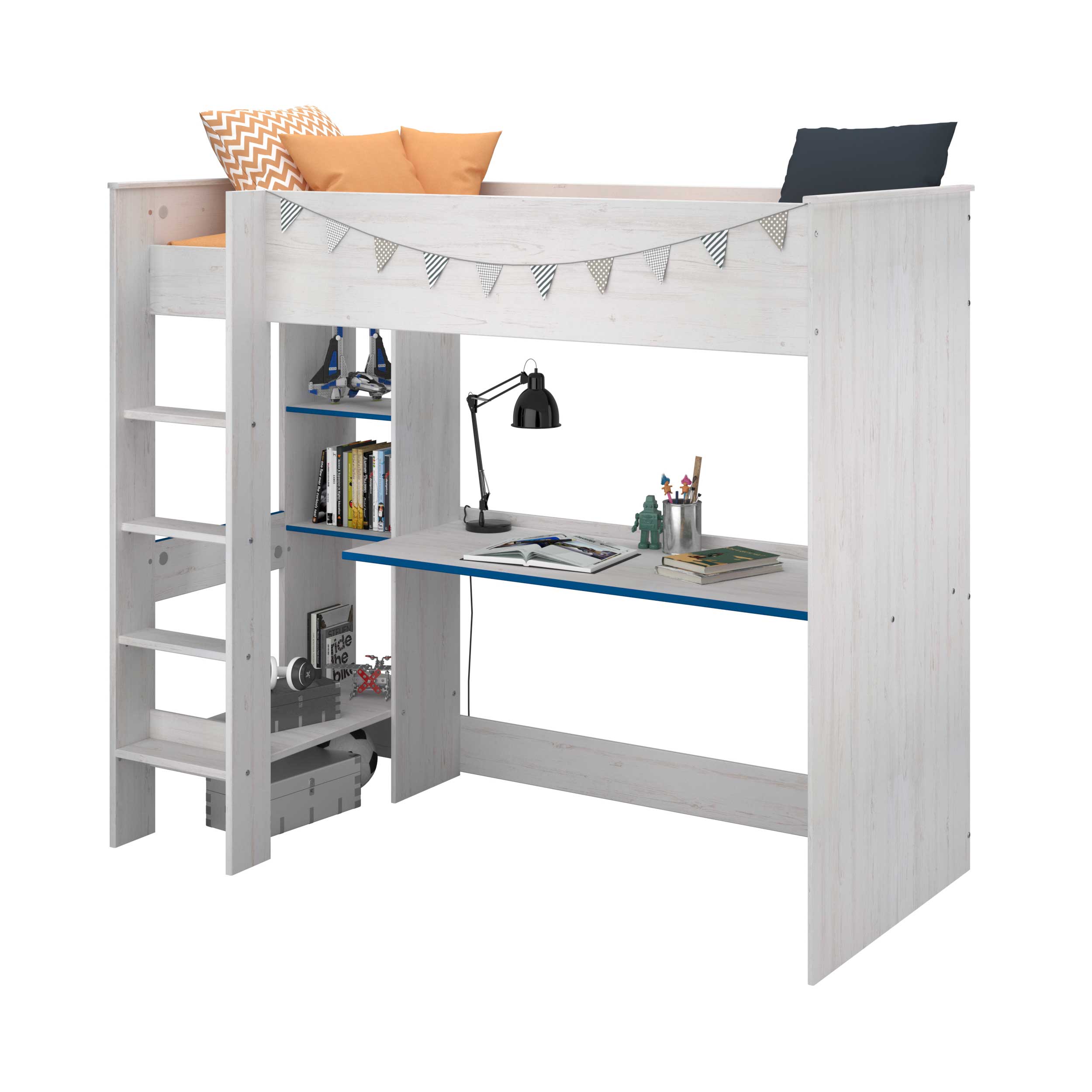 Lit surélevé Smiley blanc - avec bureau - Image 6