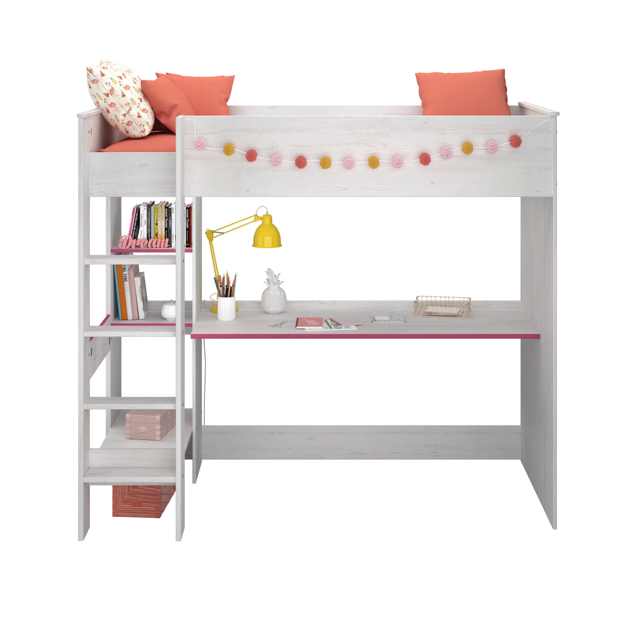 Lit surélevé Smiley blanc - avec bureau - Image 7