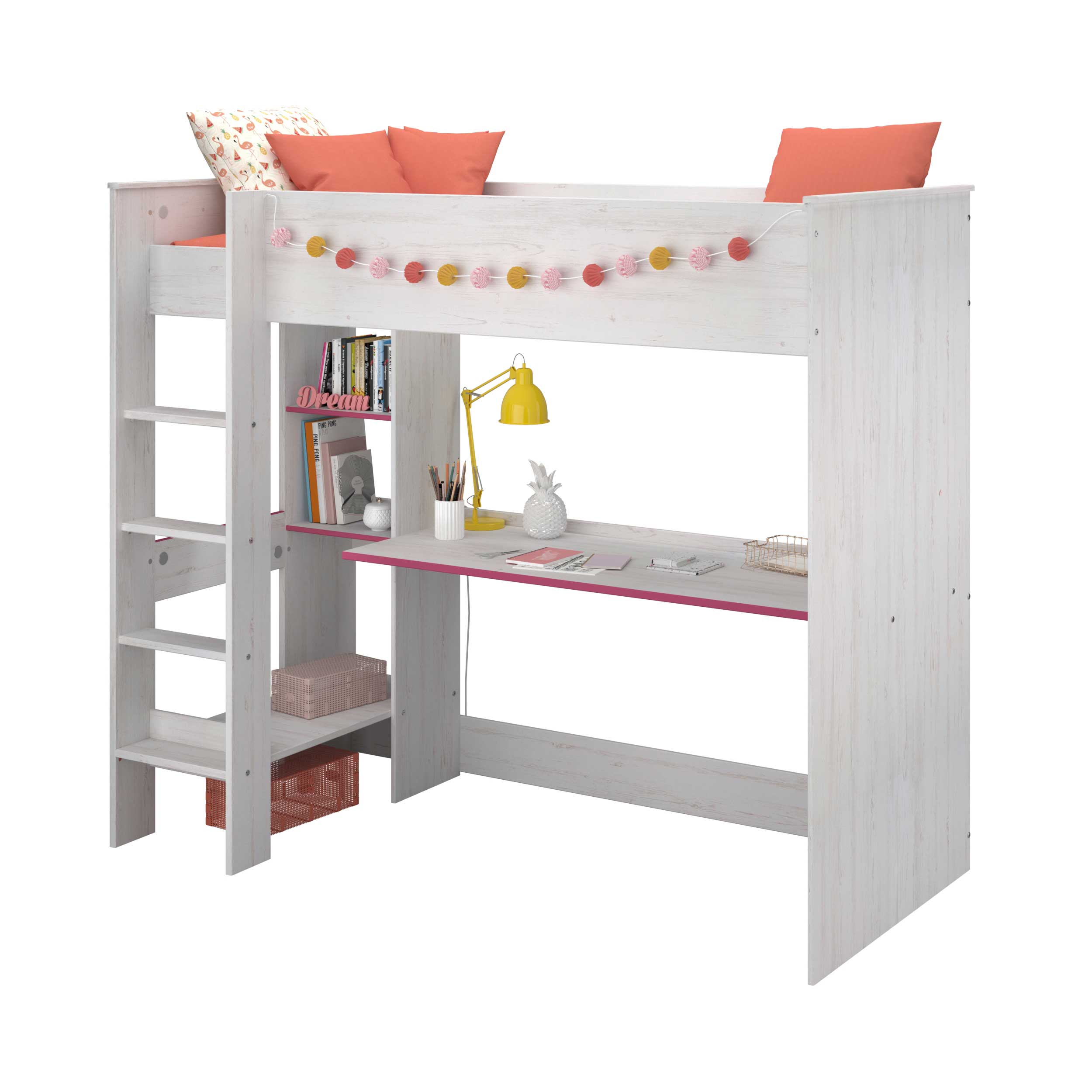 Lit surélevé Smiley blanc - avec bureau - Image 8