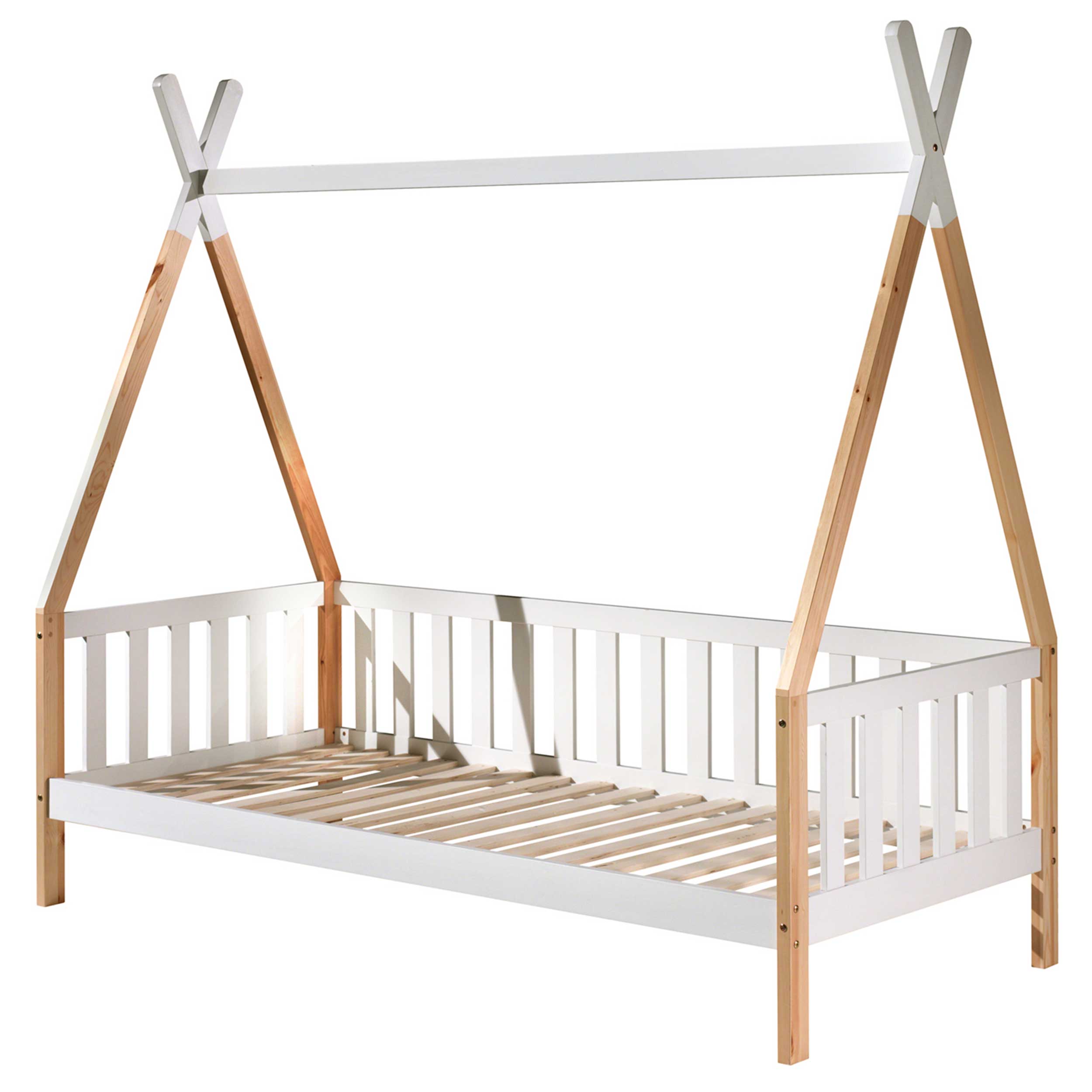 Lit tipi 90 x 200cm avec barrière et tiroir de lit bois de pin - blanc - Image 5