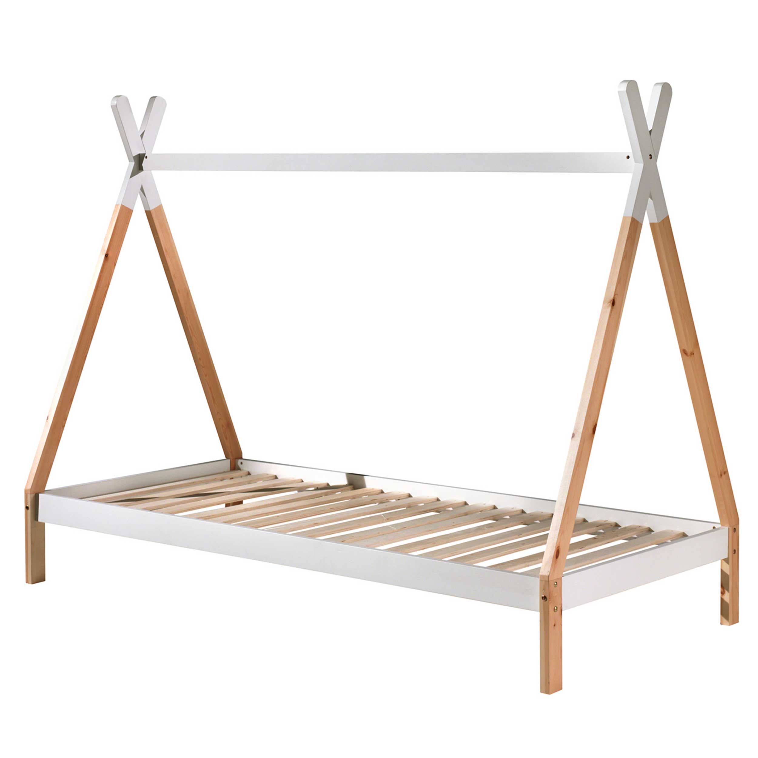 Lit tipi 90 x 200cm bois massif - blanc/bois de pin - Image 6