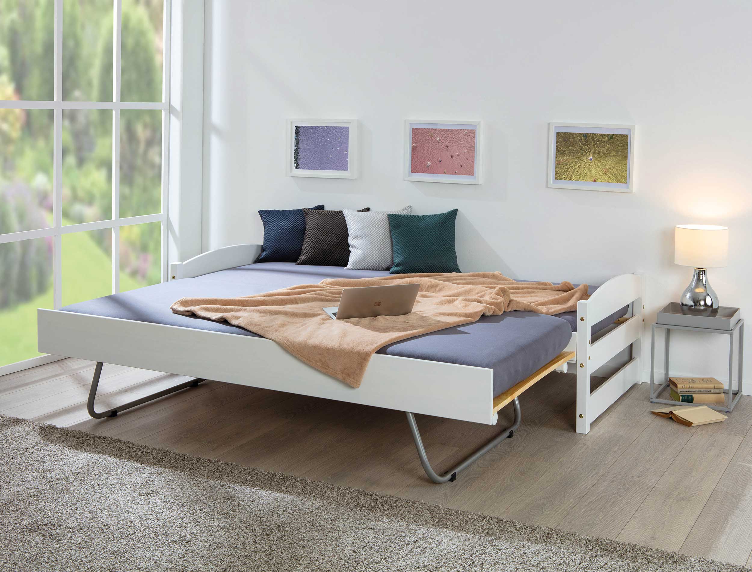 Lit Vindas 90x200 avec lit d'appoint réglable en hauteur - blanc - Image 9