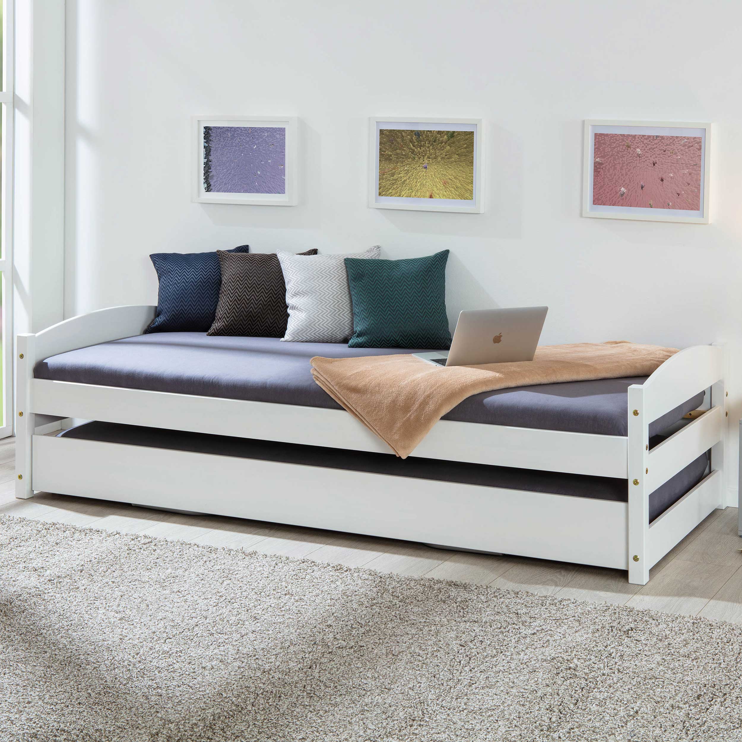 Lit Vindas 90x200 avec lit d'appoint réglable en hauteur - blanc - Image 1