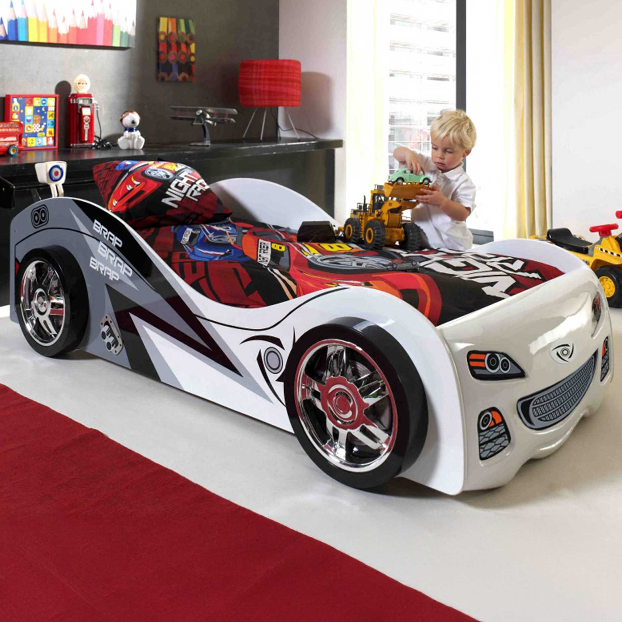 Lit voiture Brap Brap 90x200cm - blanc