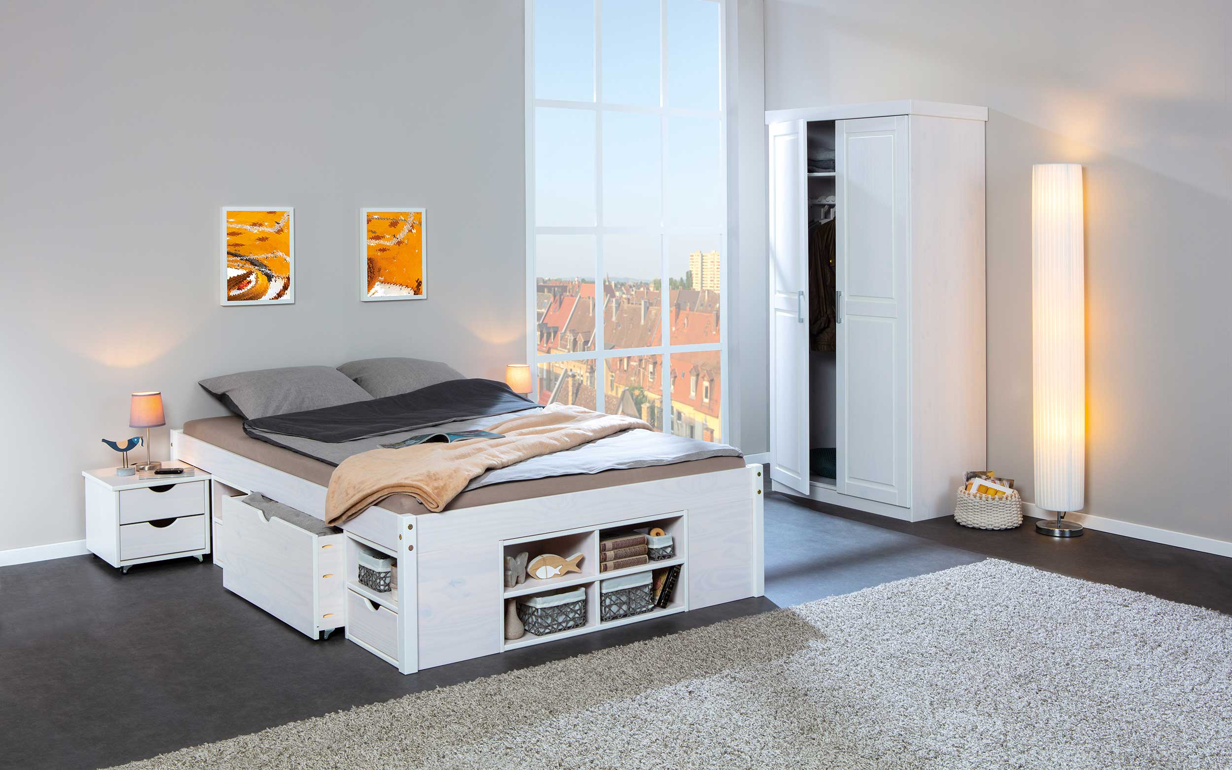 Lit Xavier 140x200cm avec espace de rangement - white wash - Image 12