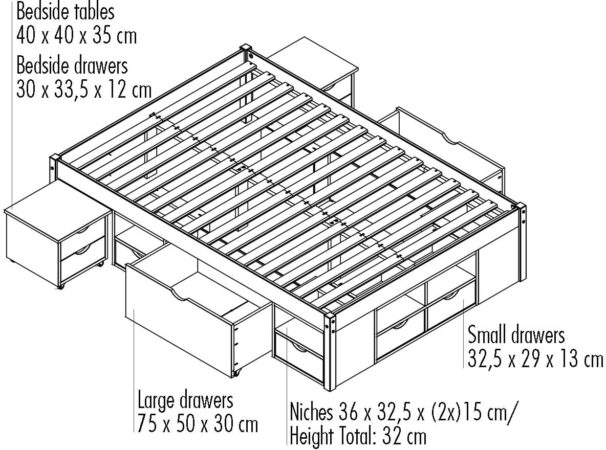 Lit Xavier 140x200cm avec espace de rangement - white wash - Image 3