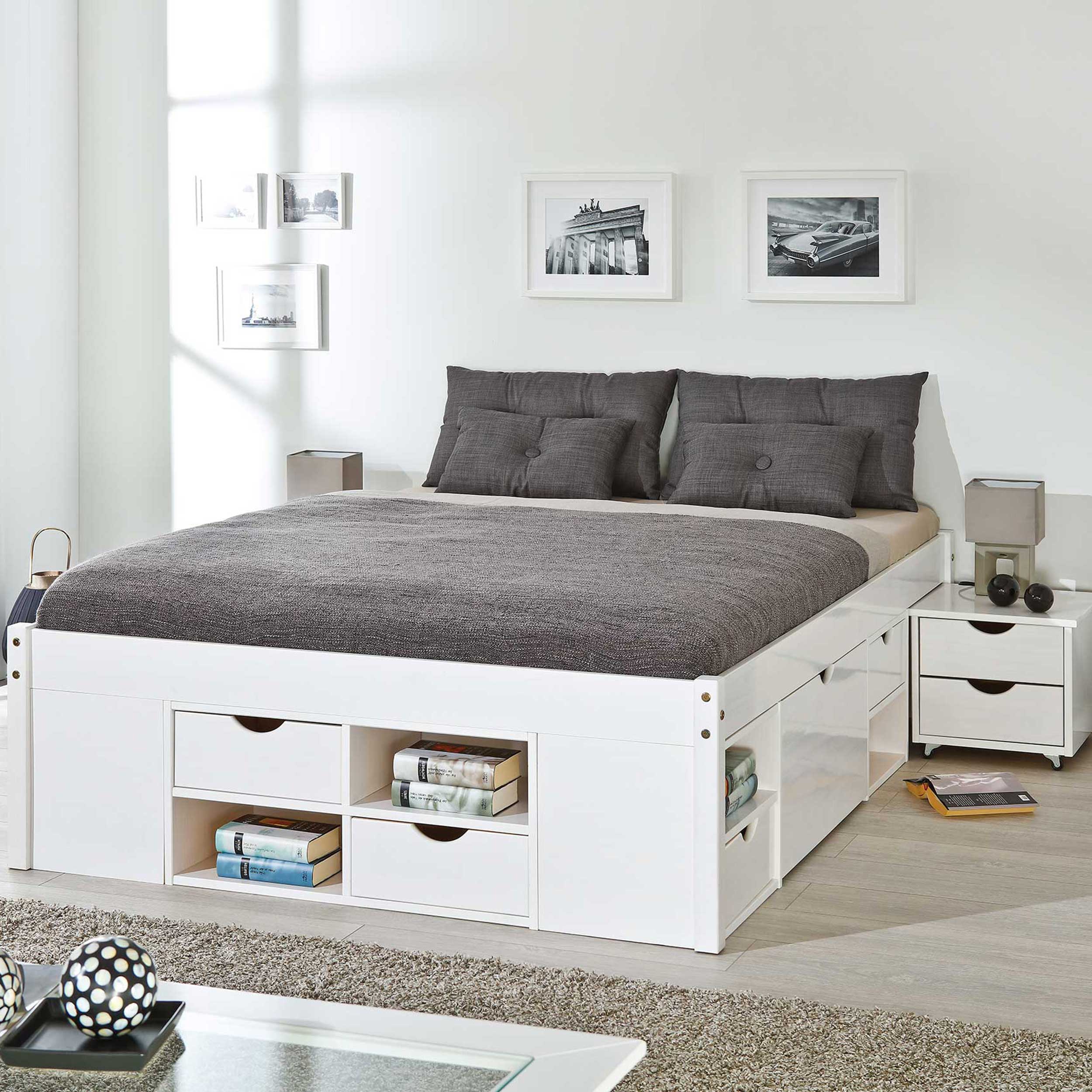 Lit Xavier 140x200cm avec espace de rangement - white wash