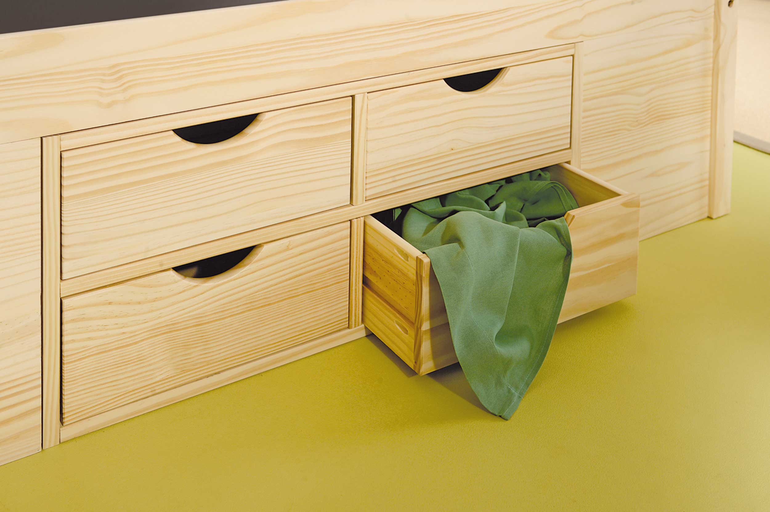 Lit Xavier 140x200cm avec rangement - bois pin - Image 2