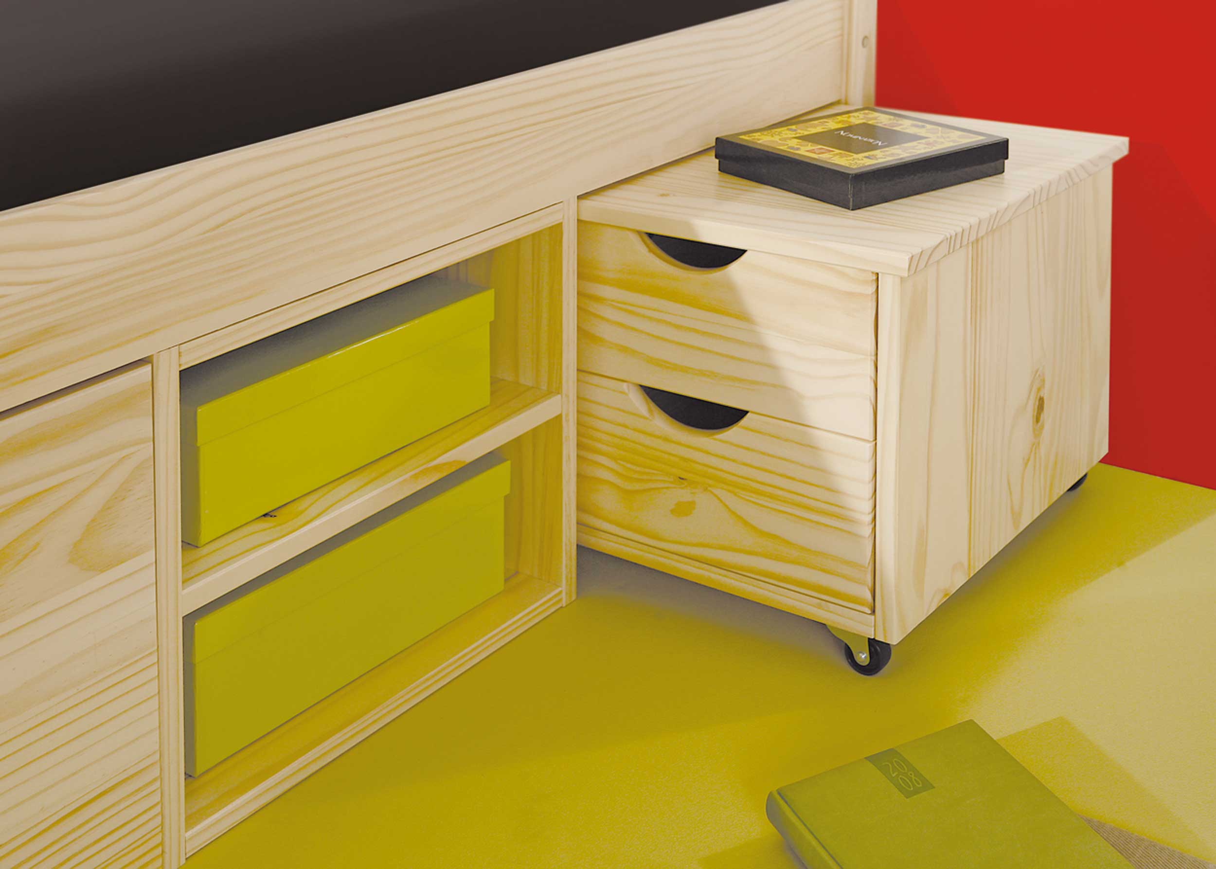 Lit Xavier 140x200cm avec rangement - bois pin - Image 3