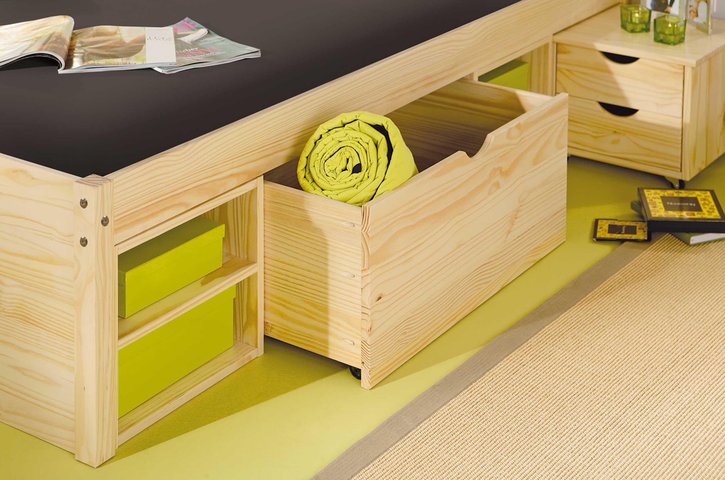 Lit Xavier 140x200cm avec rangement - bois pin - Image 5