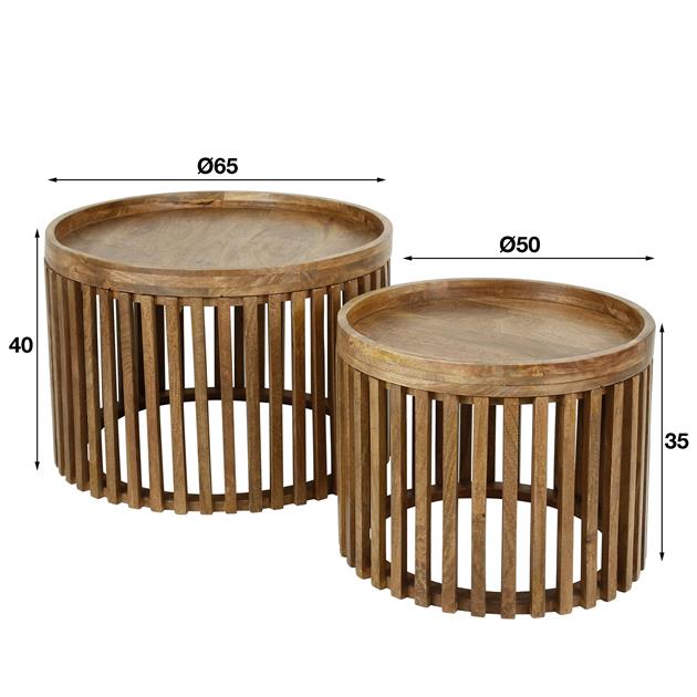 Lot de 2 tables basses rondes Goma avec espace de rangement-bois de mangue - Image 2