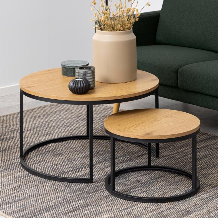 Lot de 2 tables basses Spiro - décor chêne / noir