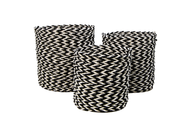 Lot de 3 paniers Marwa - noir/blanc - raphia/zostère - Image 1