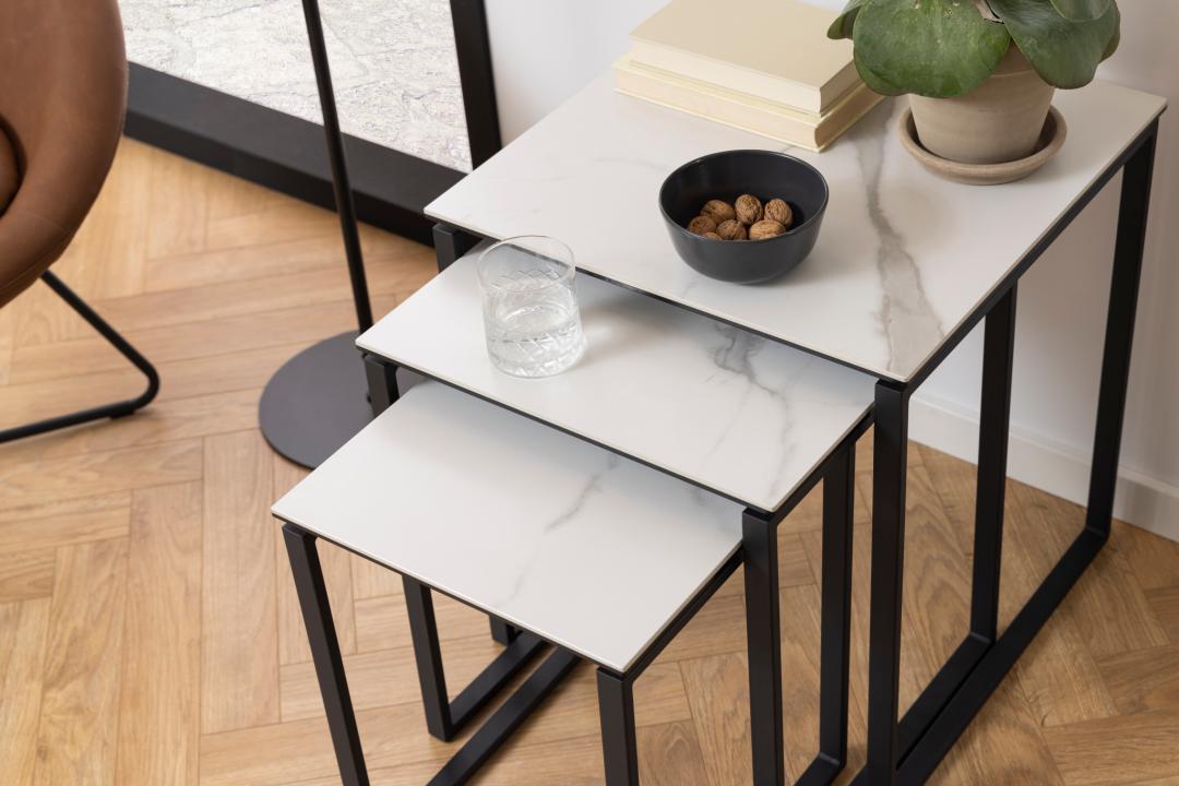Lot de 3 tables d'appoint Nicola céramique - blanc/noir - Image 9