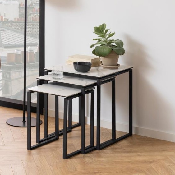 Lot de 3 tables d'appoint Nicola céramique - blanc/noir - Image 1