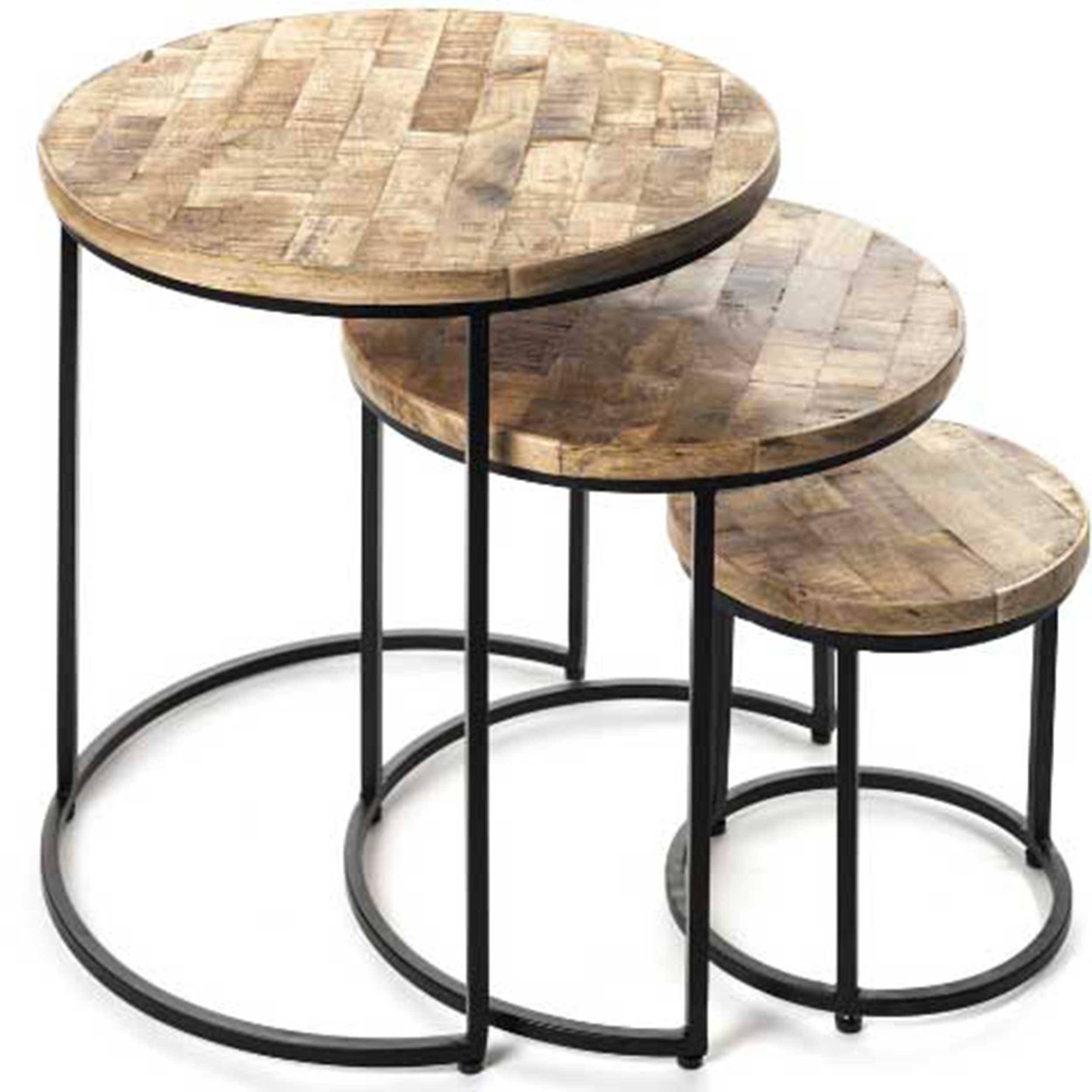 Lot de 3 tables d'appoint Leo - bois/métal
