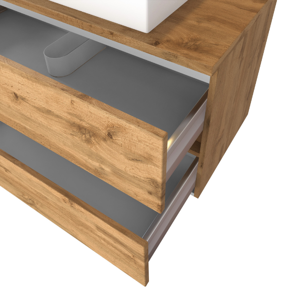 Meuble à lavabo Pisca 100cm 2 tiroirs - chêne - Image 6