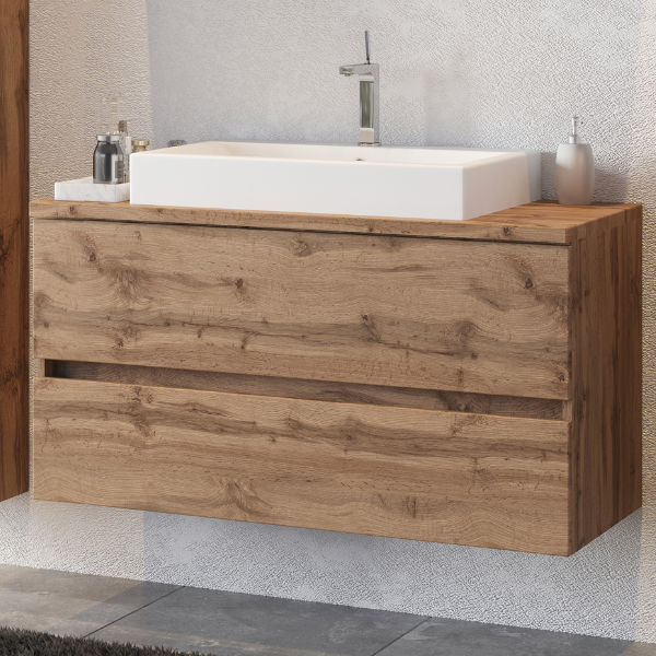 Meuble à lavabo Pisca 100cm 2 tiroirs - chêne